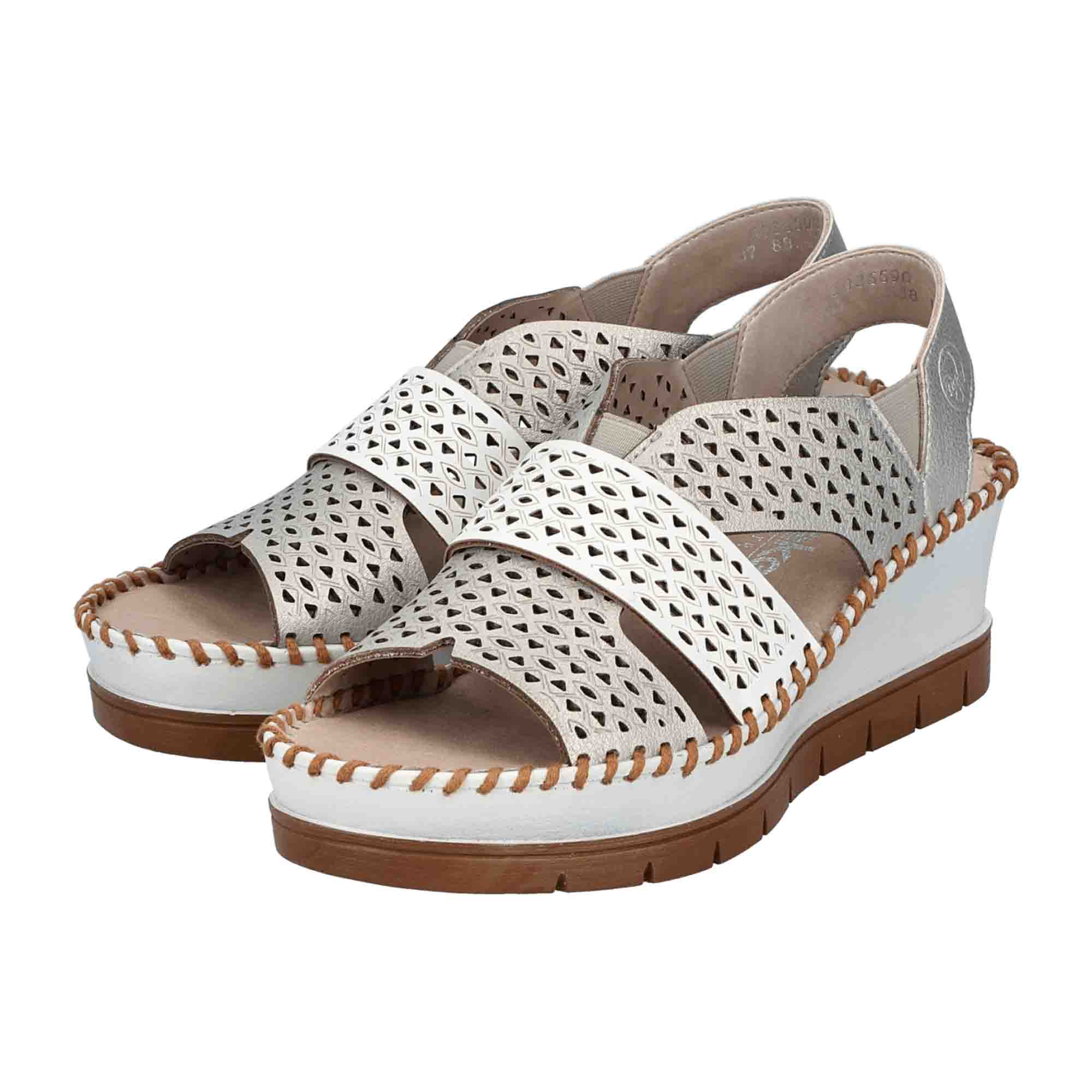 Rieker 60365 Women's Silver Leather Wedge Heel Shoes