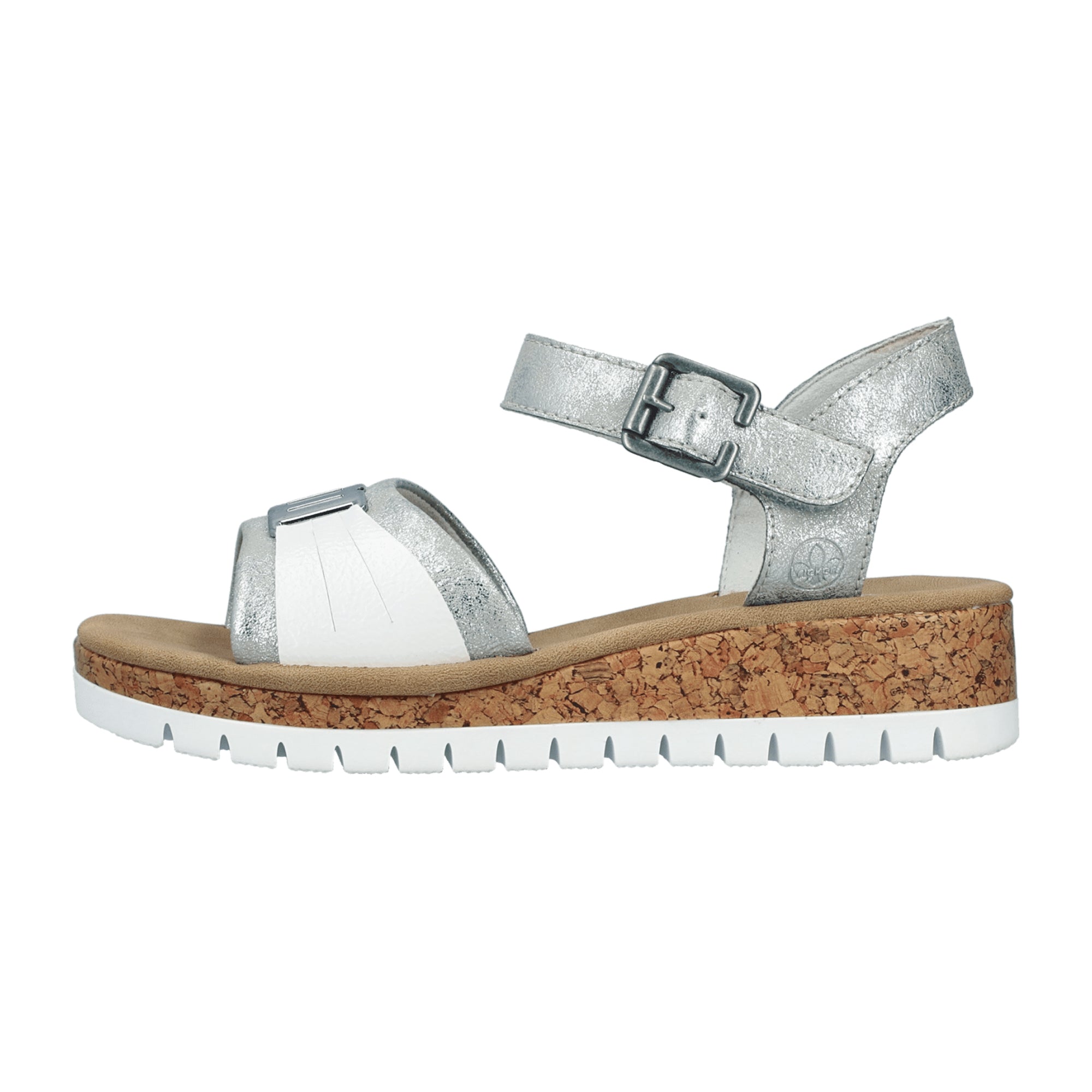 Rieker Women's Silver Sandals with Wedge Heel and Faux Leather Upper - Bartel-Shop