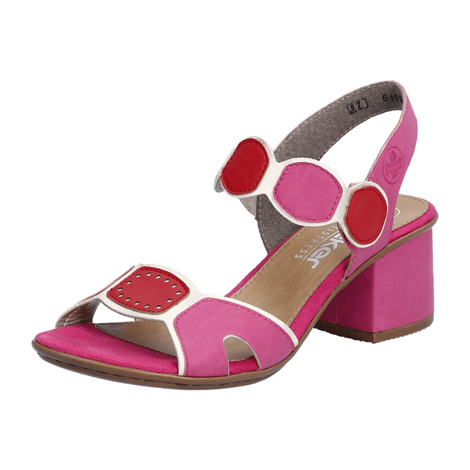 Rieker Pink Women's Sandals with Block Heel and Velcro Strap