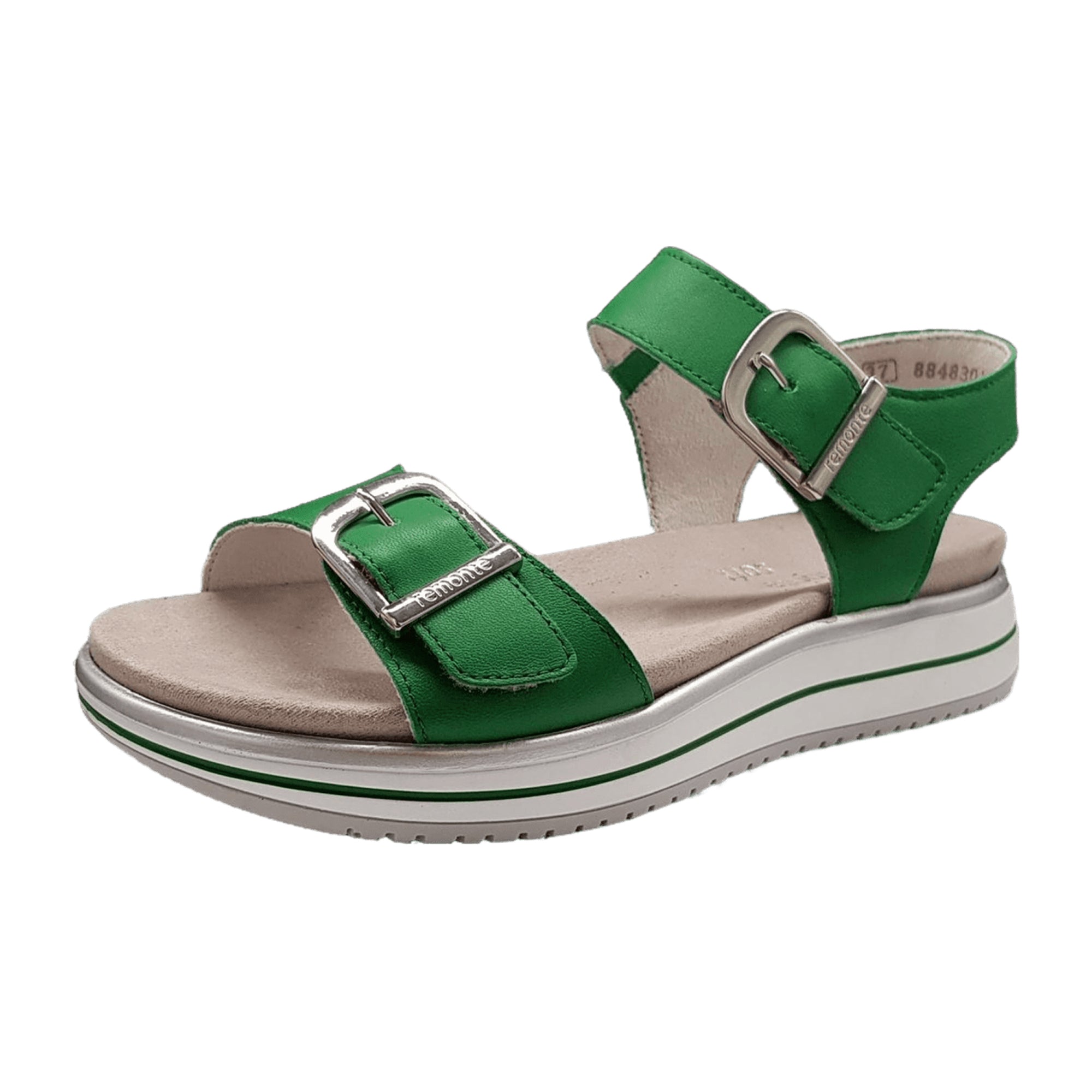 Remonte Women's Green Leather Wedge Heel Shoes with Strap Closure