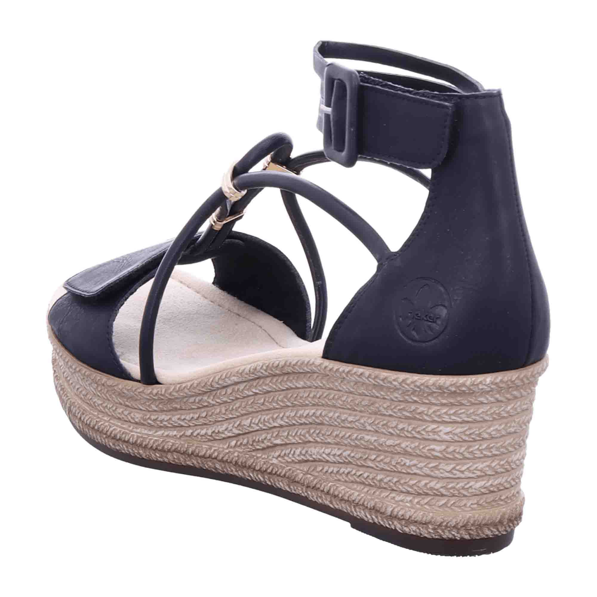 Rieker FSK Women's Black Sandals with Wedge Heel and PU Sole