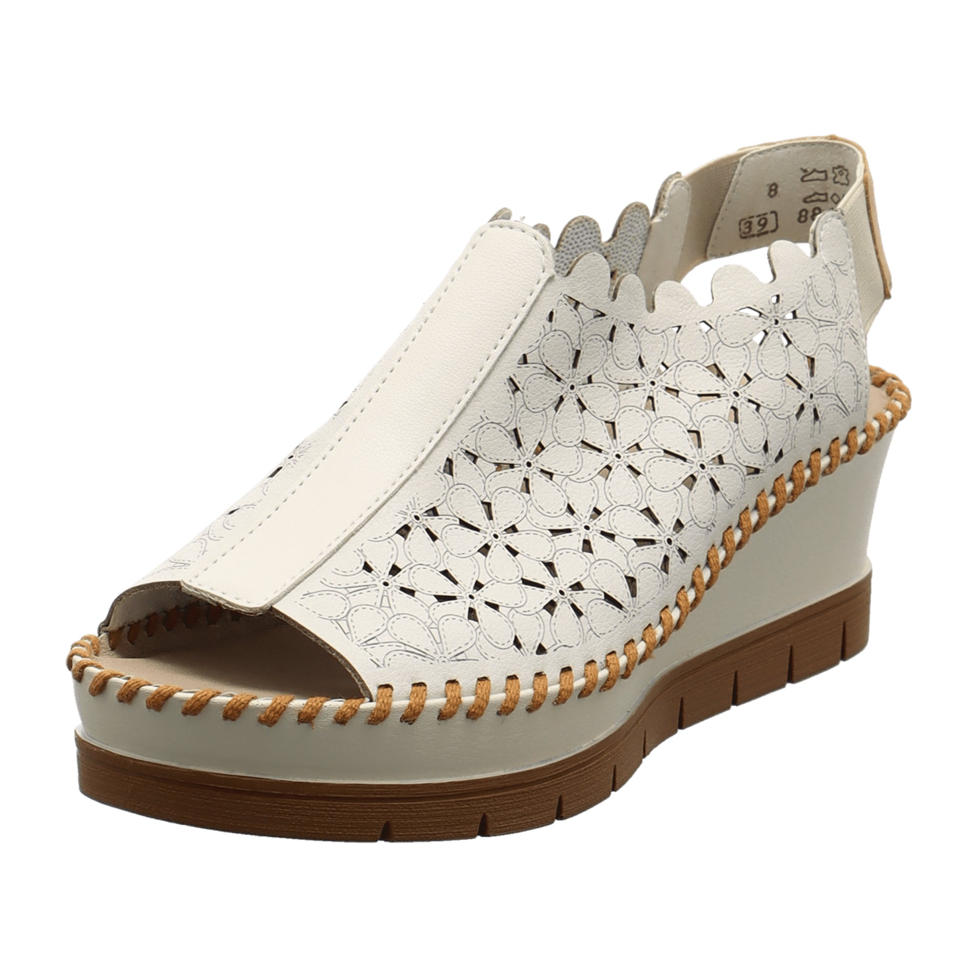 Rieker Women's White Sandals with Wedge Heel and PU Sole