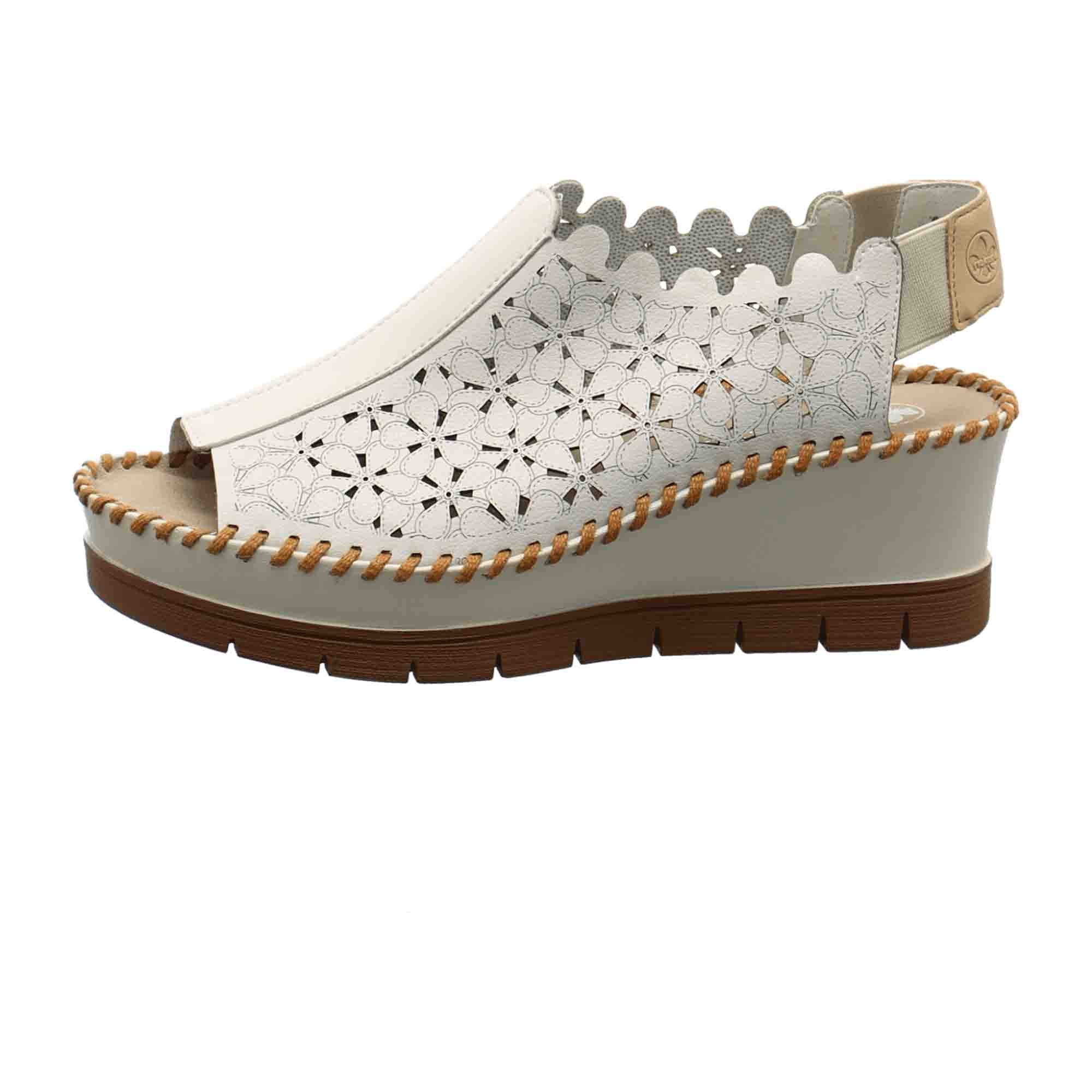 Rieker Women's White Sandals with Wedge Heel and PU Sole