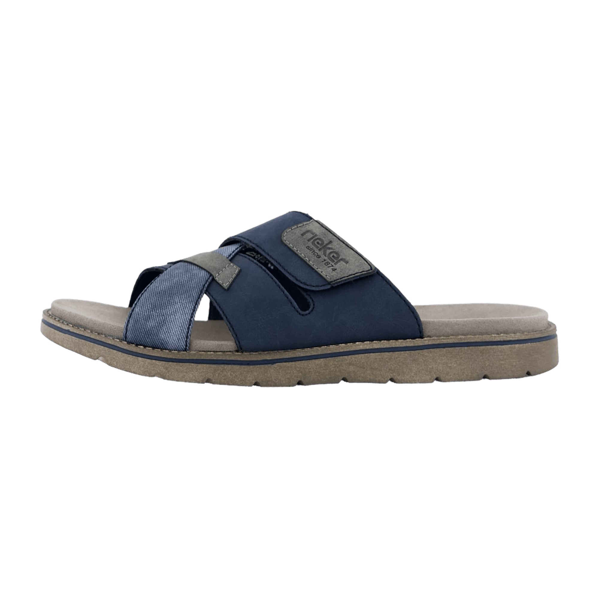 Rieker Men's Blue Sandals Comfortable Flat Sole Synthetic Upper