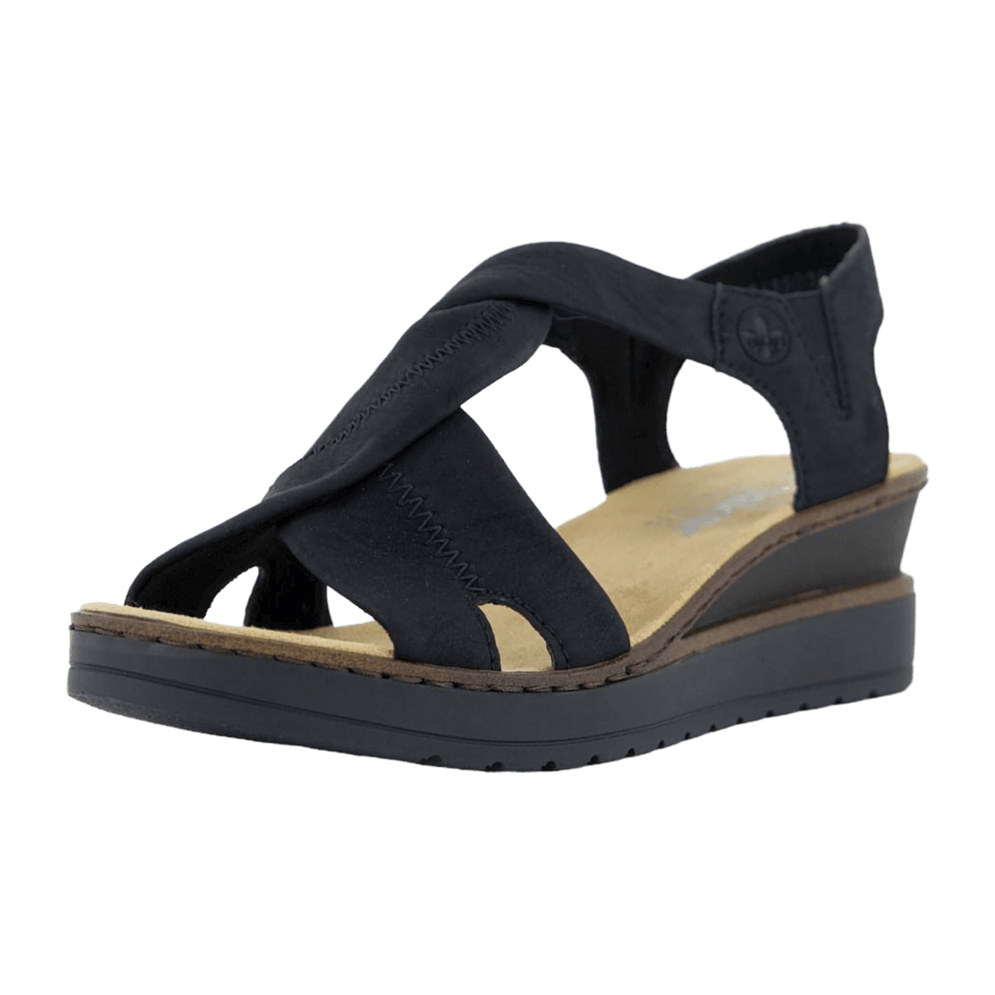 Rieker V3850-00 Black Women's Shoes with 5 cm Wedge Heel Faux Leather