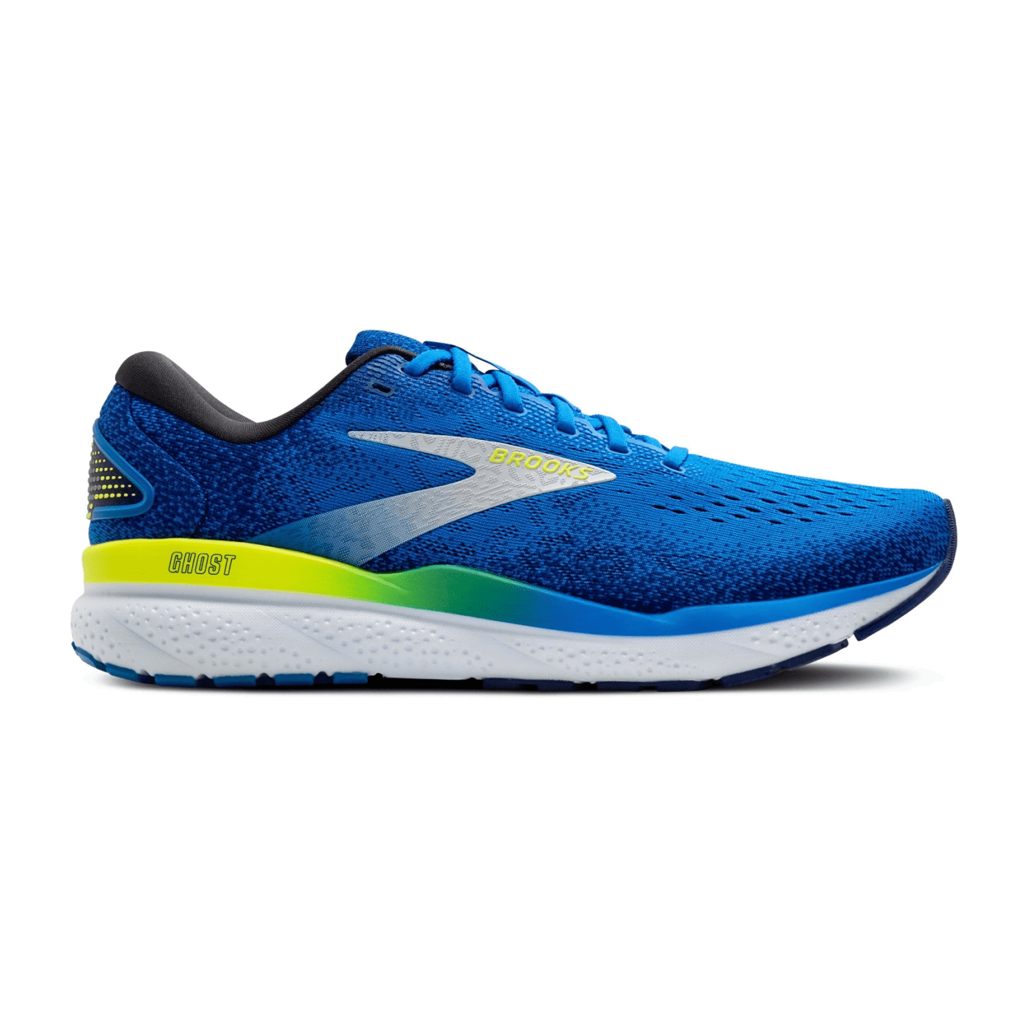 Brooks Ghost 16 Men's Sneaker Lace-Up Running Shoes Textile Upper Textile Lining Rubber Outsole Electric Blue Navy Lemon