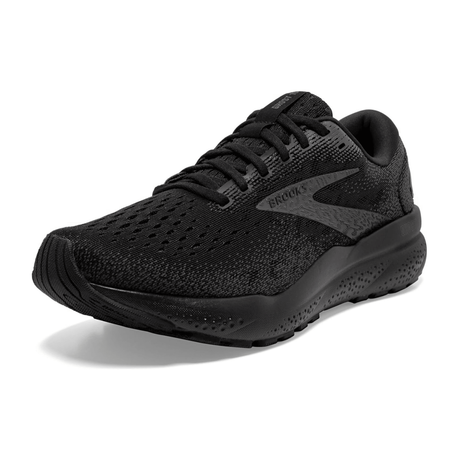 Brooks Ghost 16 Men's Running Shoes in Black, Textile Upper with Lace-Up Closure and Rubber Outsole