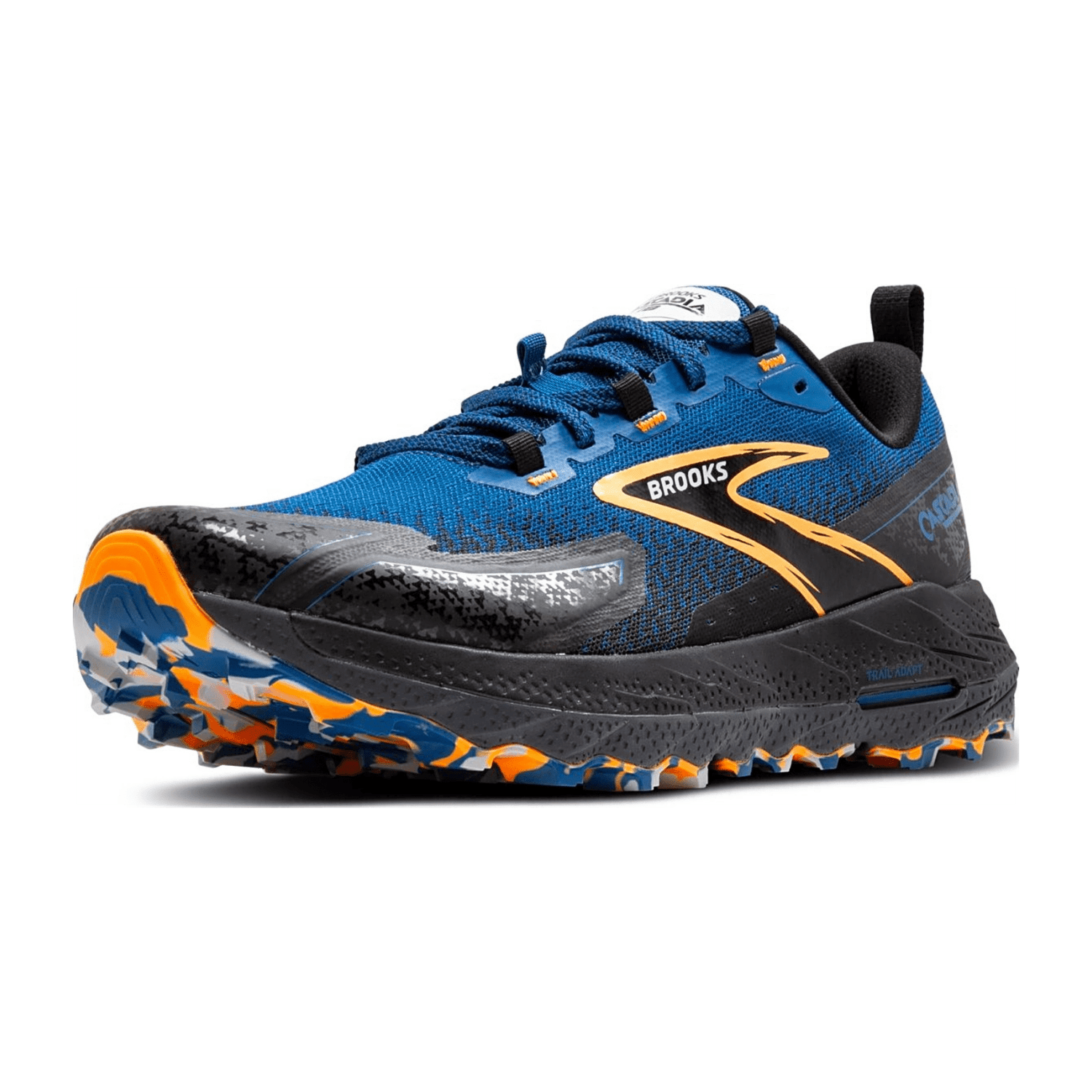 Brooks Cascadia 18 Men's Trail Running Shoes, Blue Sapphire/Black/Orange, Synthetic Textile Upper, Rubber Outsole