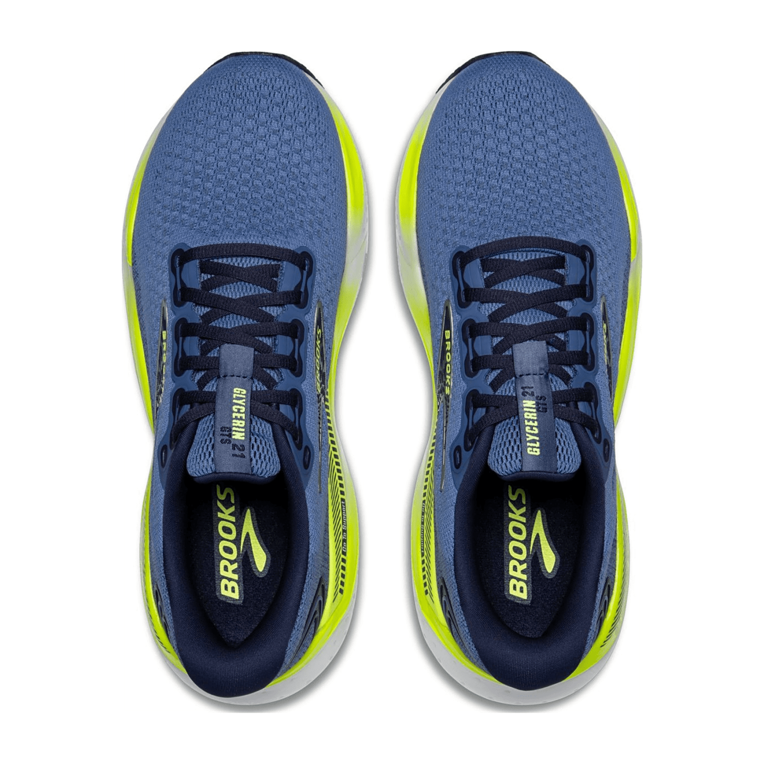 Brooks Glycerin GTS 21 Men's Running Shoes - Blue, Lace-Up Closure, Textile Lining, Rubber Outsole