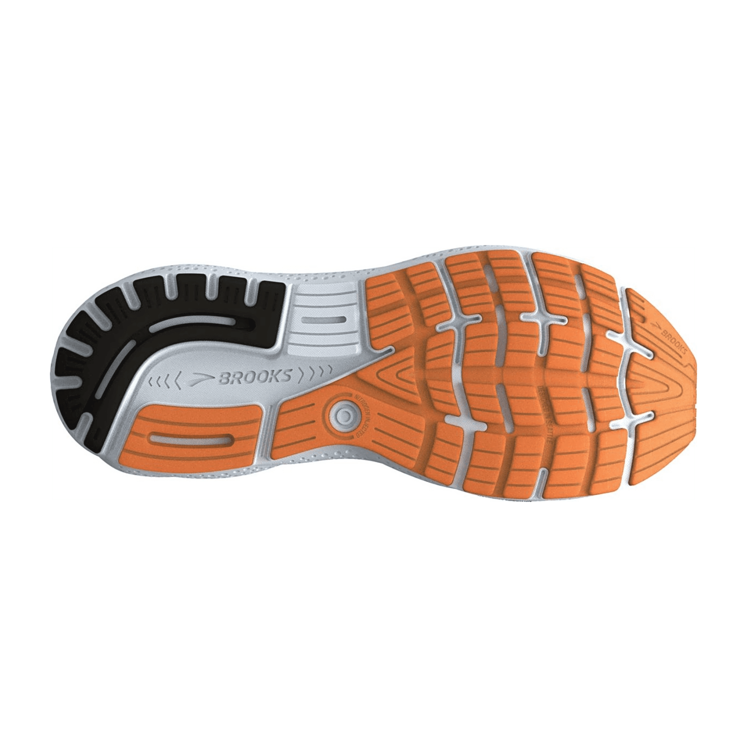Brooks Ghost 16 Women's Running Shoes in Black, Orange & White - Textile Upper, Rubber Sole