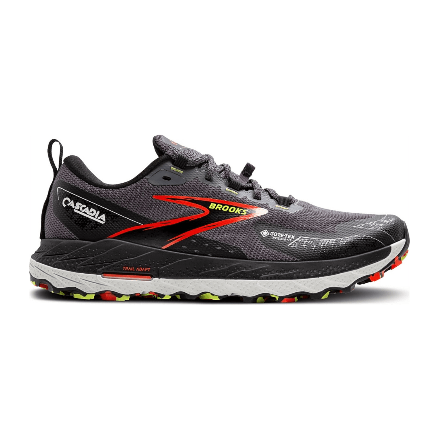 Brooks Men's Cascadia 18 GTX Trail Running Shoes Waterproof Blackened Pearl/Black/Tomato