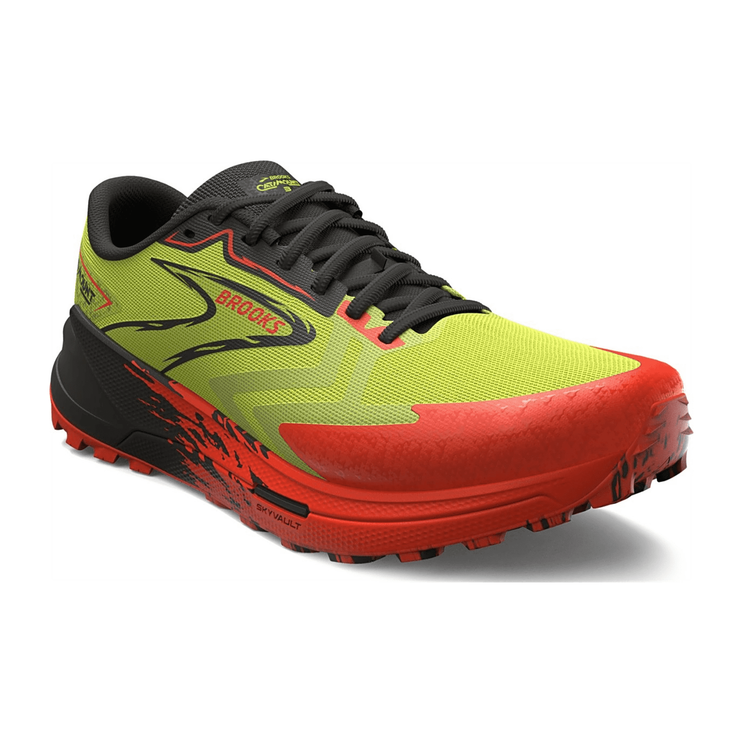 Brooks Catamount 3 Men's Trail Running Shoes, Green, Lace-Up, Pointed Toe, Cotton Textile Lining, Rubber Outsole