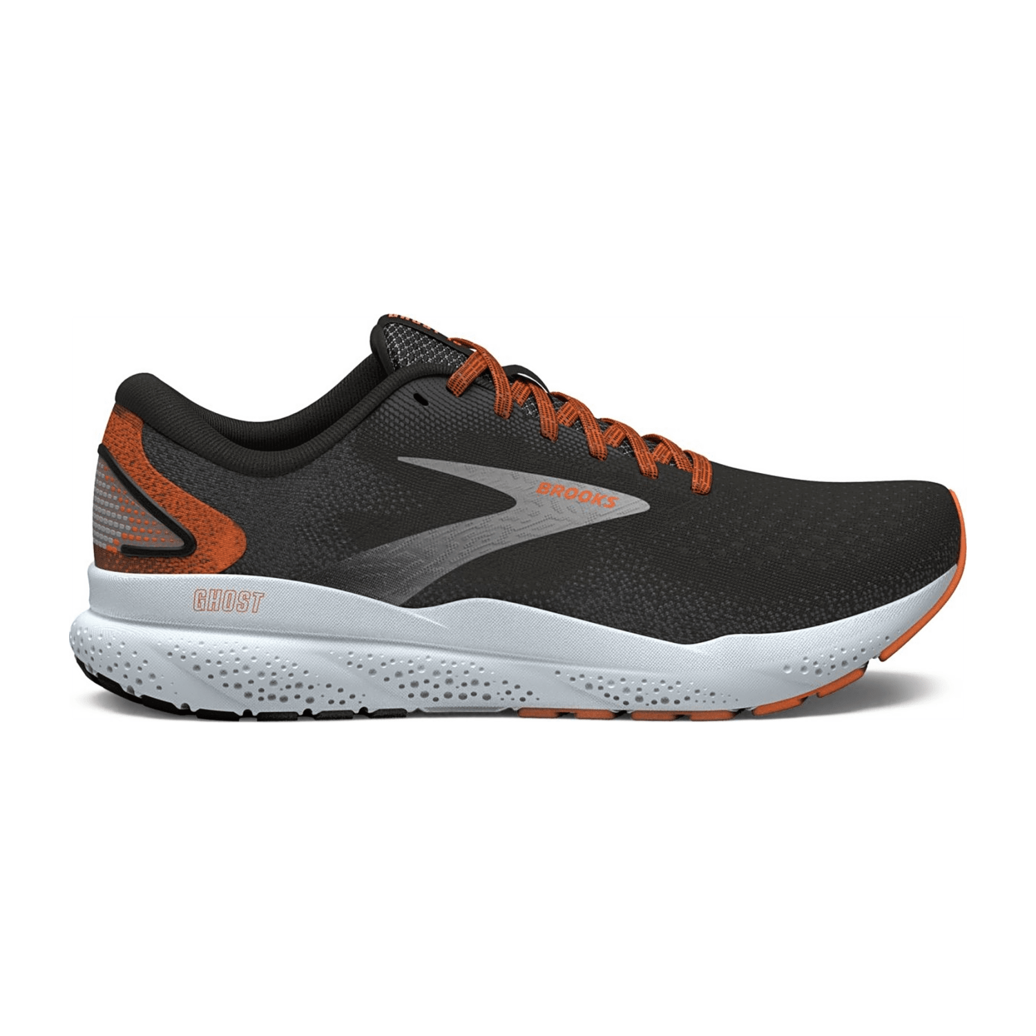 Brooks Men's Ghost 16 Running Shoes - Black, Orange, White - Textile Upper, Rubber Sole