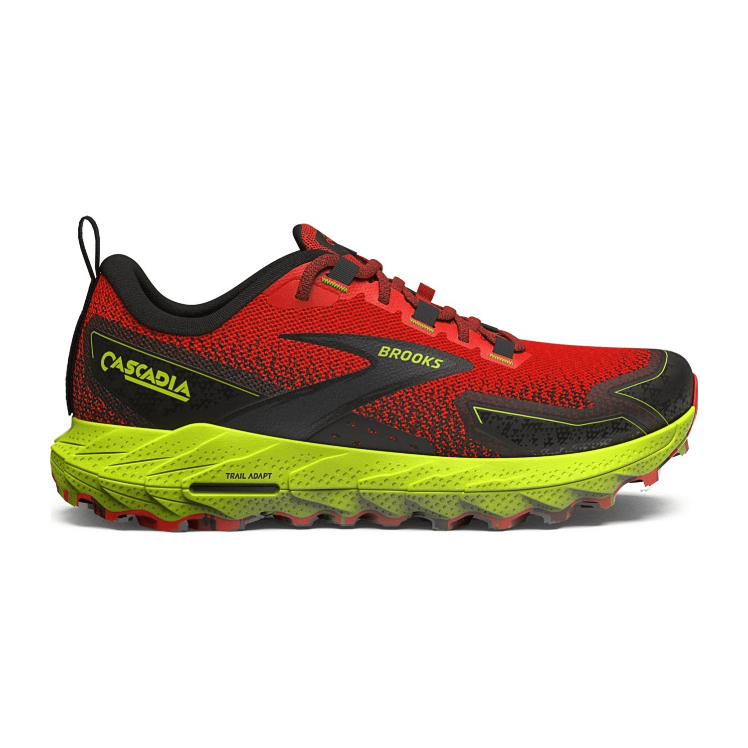 Brooks Cascadia 18 Men's Trail Running Shoes - Cherry Tomato, Lime, Black - Synthetic Textile Upper, Rubber Outsole
