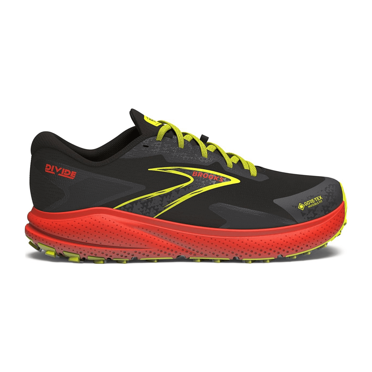 Brooks Divide 5 GTX Men's Trail Running Shoes in Black Cherry Lime, Textile Upper, Rubber Outsole