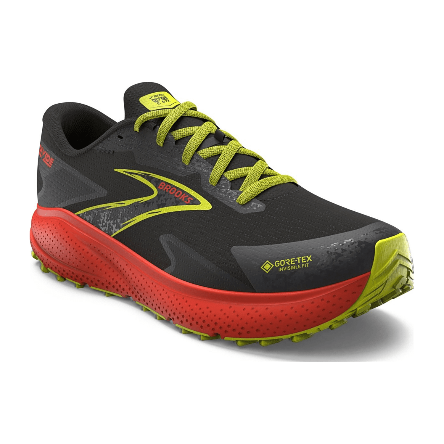 Brooks Divide 5 GTX Men's Trail Running Shoes in Black Cherry Lime, Textile Upper, Rubber Outsole