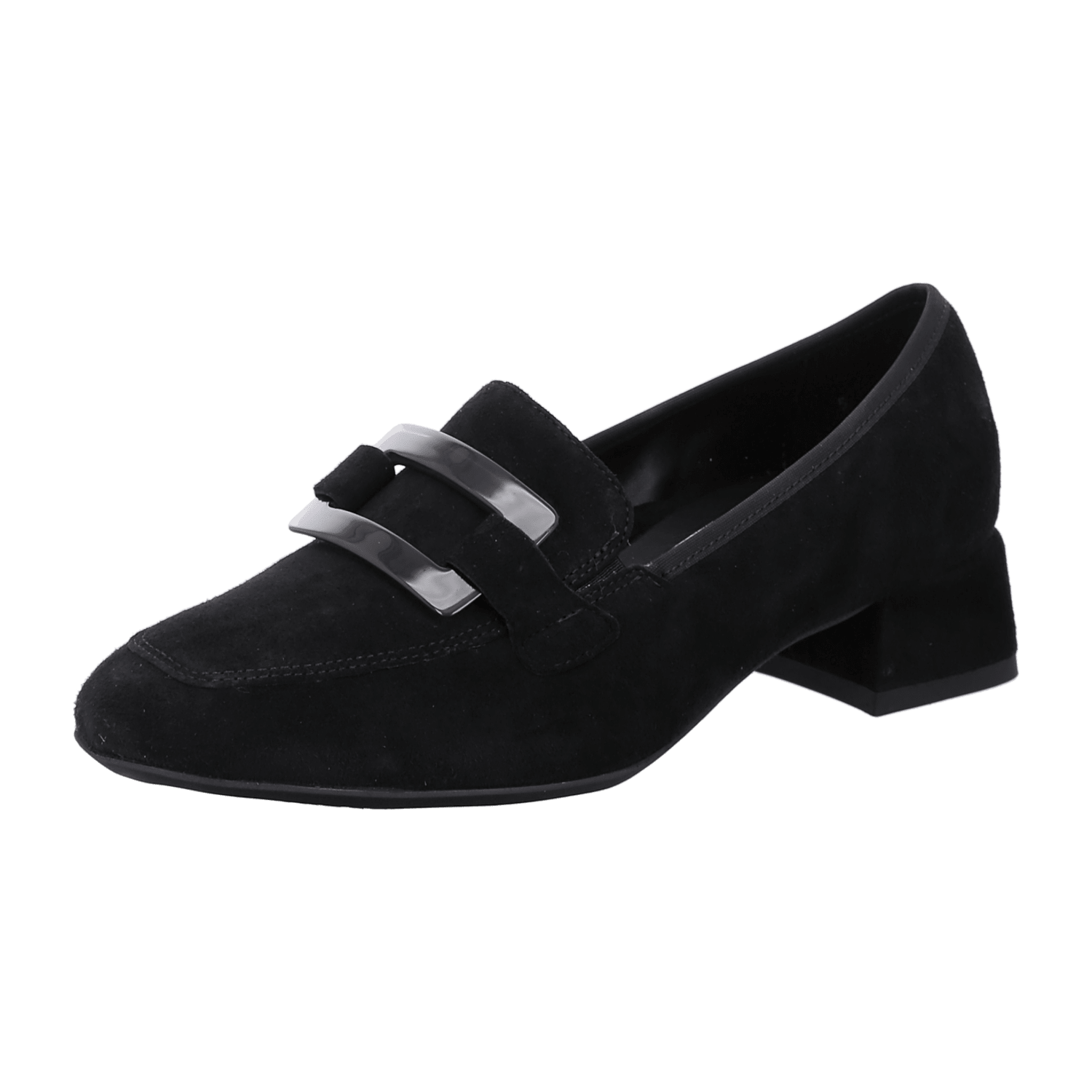 ARA GRAZ Women's Velour Leather Pumps Black Square Toe Slip-On - Bartel-Shop