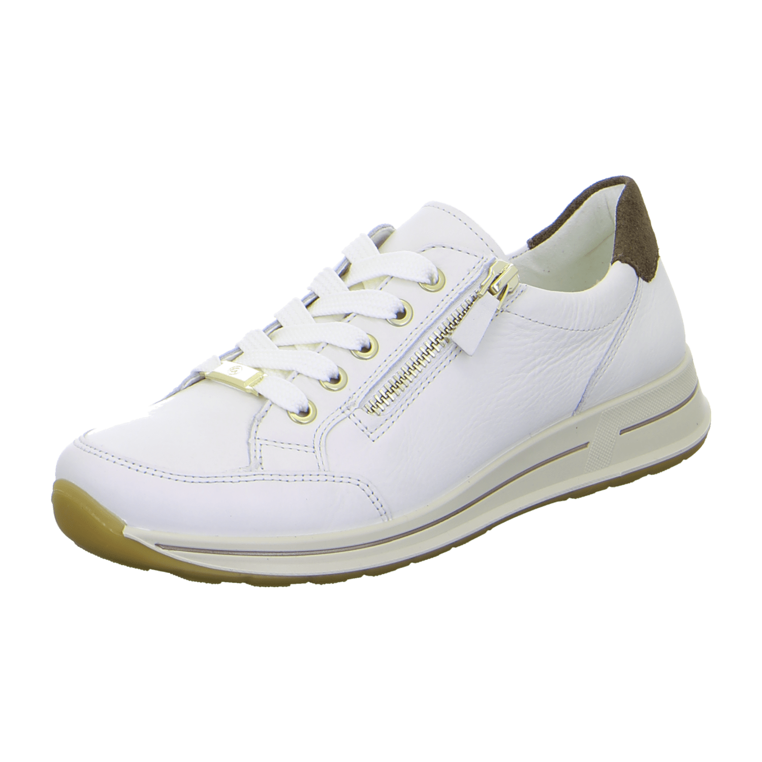 ARA Osaka Women's Leather Sneakers in White with Lace-Up Closure and Round Toe