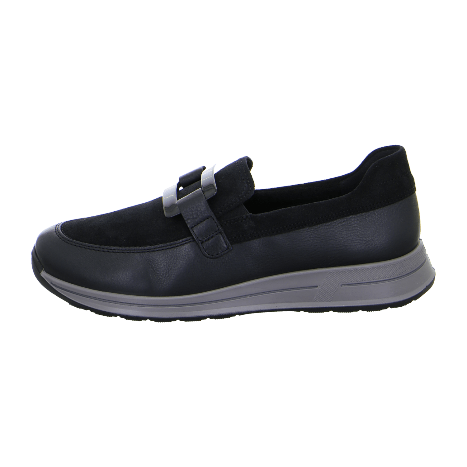 ARA OSAKA Women's Leather Slip-On Moccasins with Lacing and Round Toe in Black