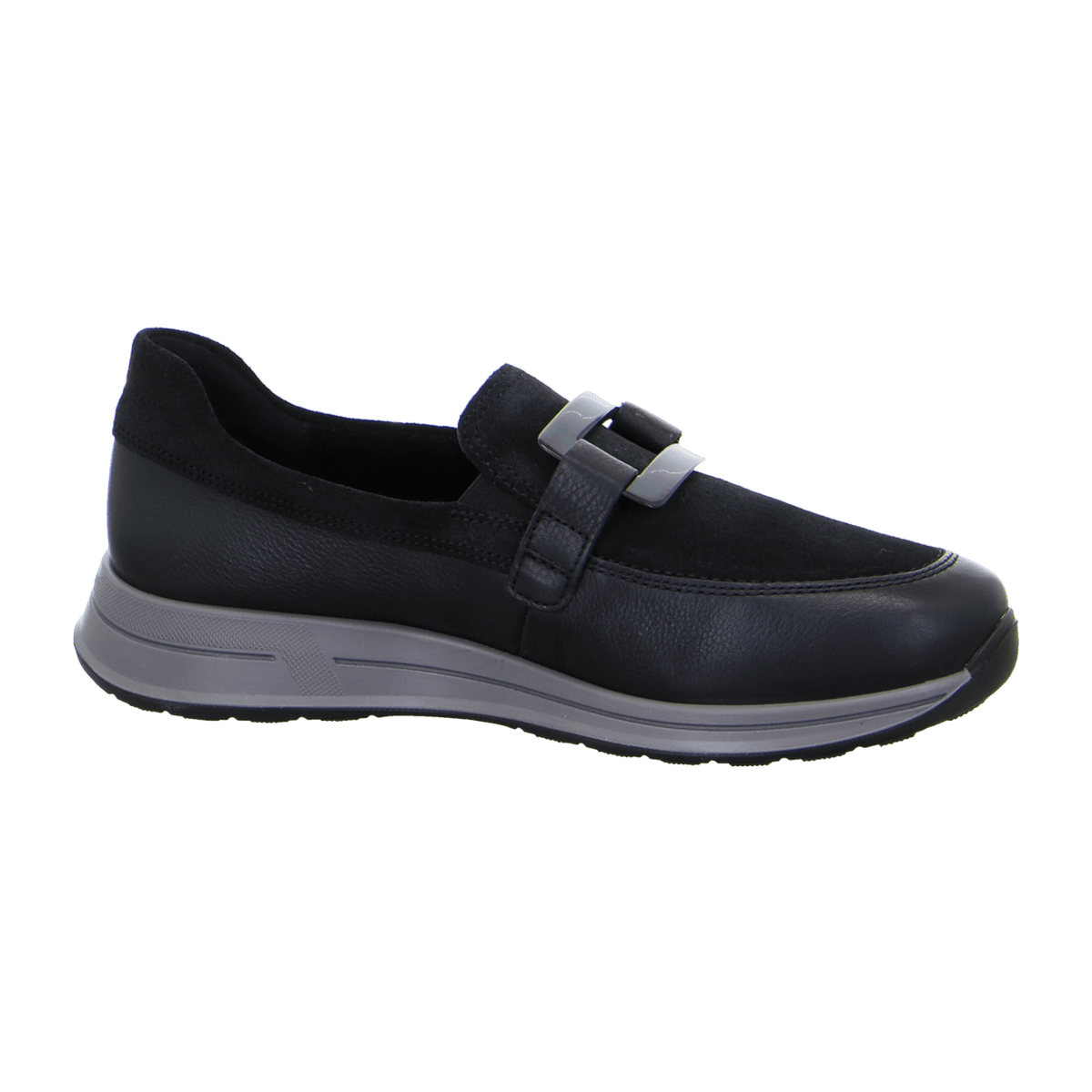 ARA OSAKA Women's Leather Slip-On Moccasins with Lacing and Round Toe in Black