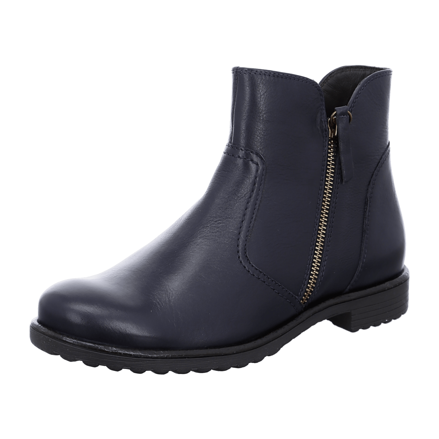 ARA Women's Blue Smooth Leather Ankle Boots with Fur Lining and Round Toe