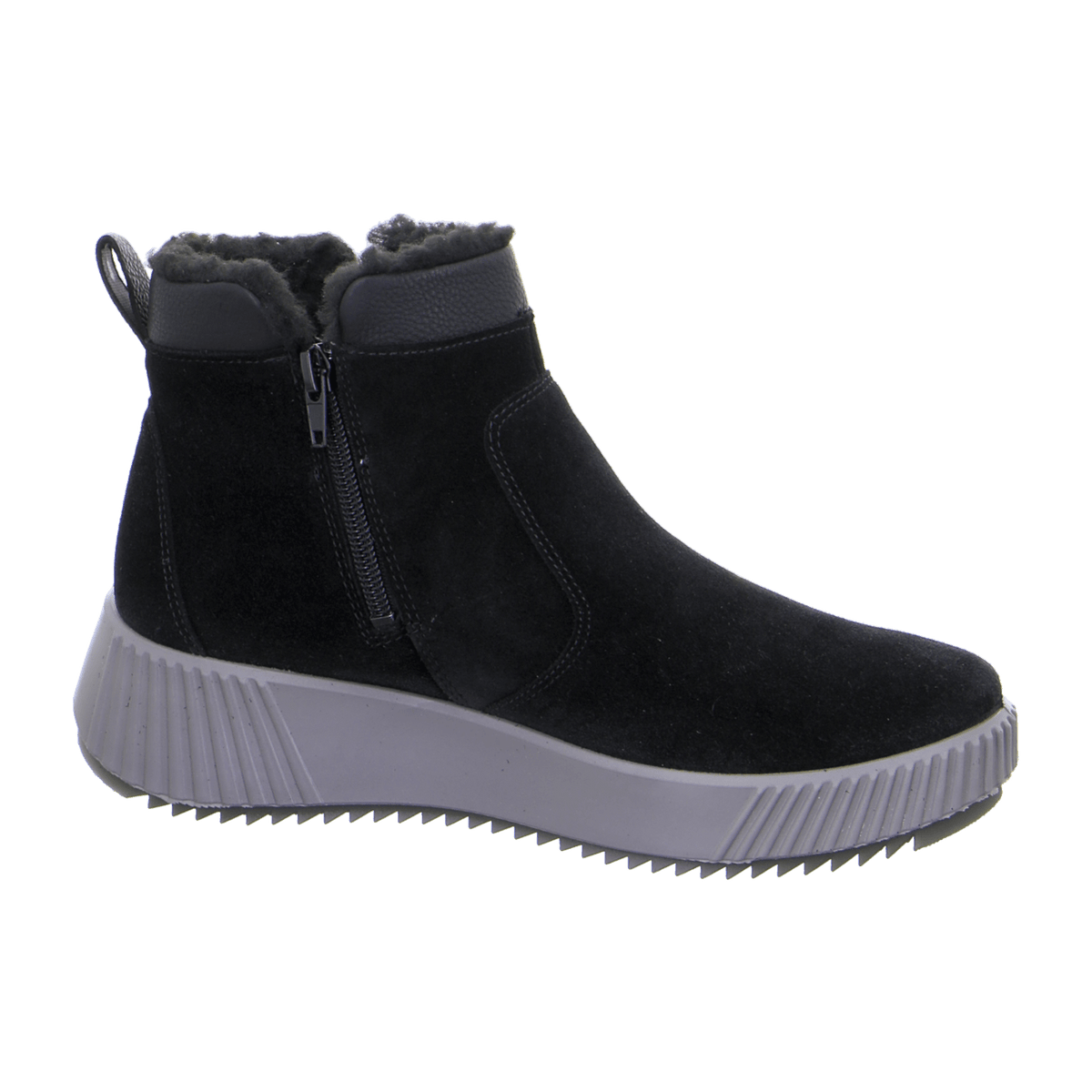 ARA DAVOS Women's Sporty Ankle Boot in Black Velour Leather with Zipper and Round Toe - Bartel-Shop