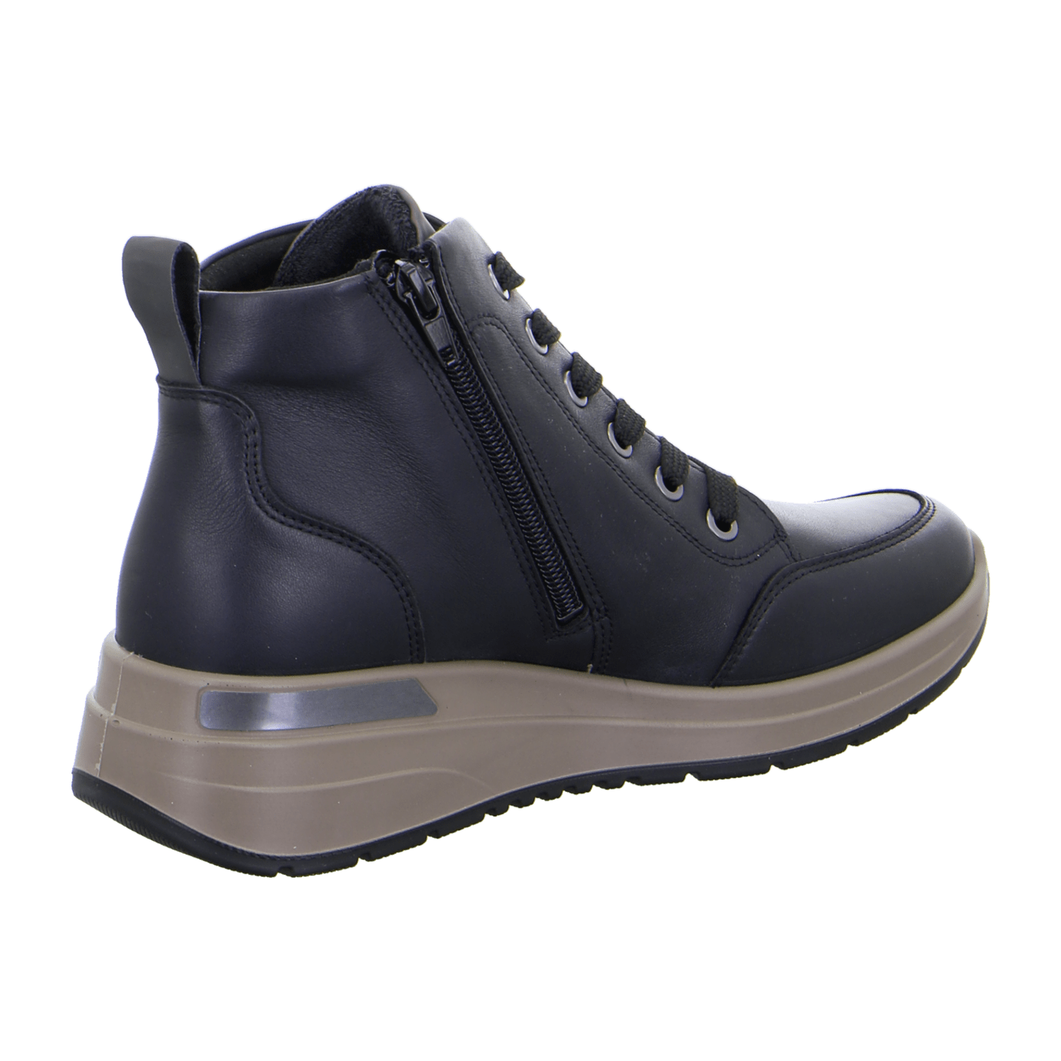 ARA Garda Women's Sneakers in Black Smooth Leather with Lace-Up Closure and Textile Lining