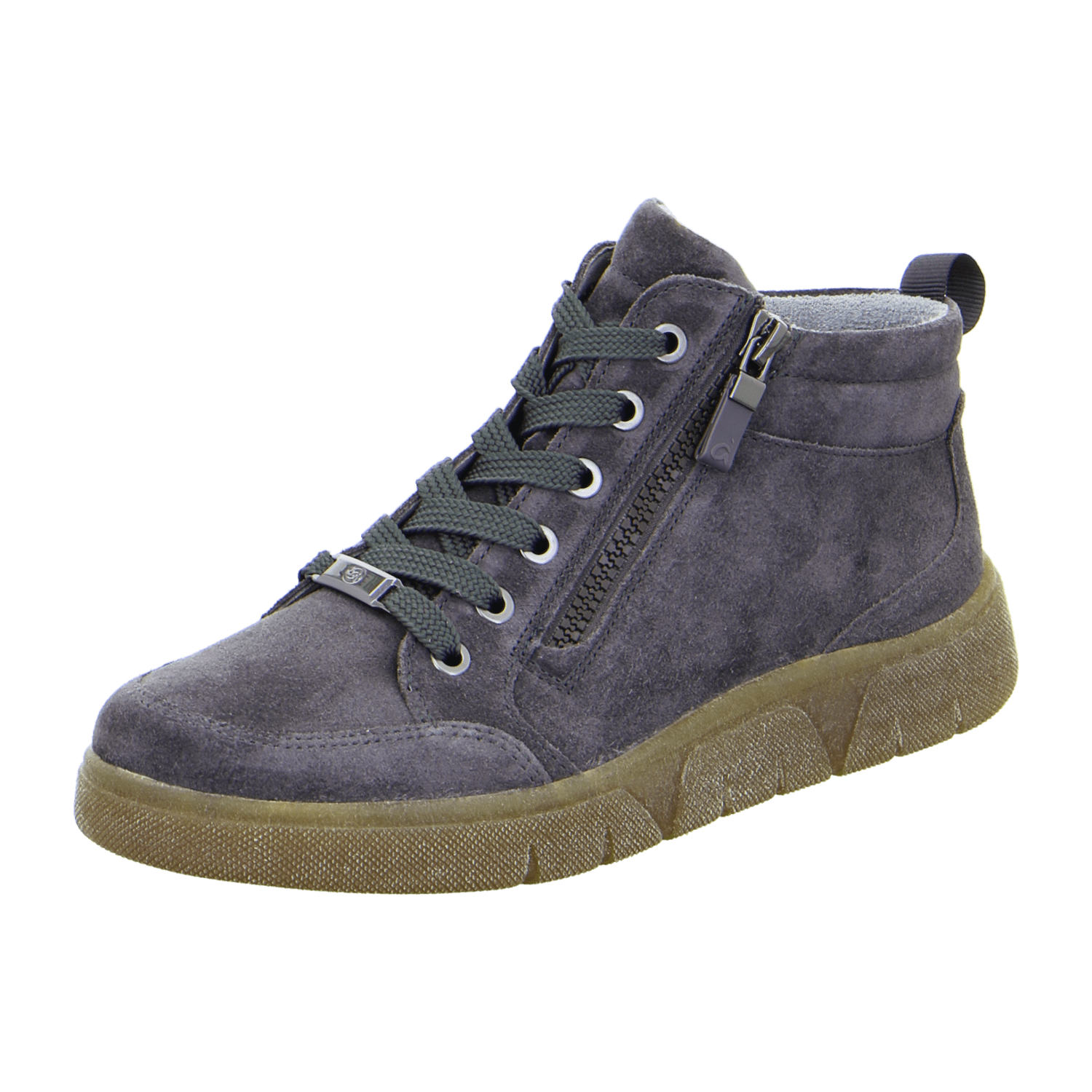 ARA ROM Women's Sneakers in Grey Velour Leather with Lace-Up Closure and Round Toe