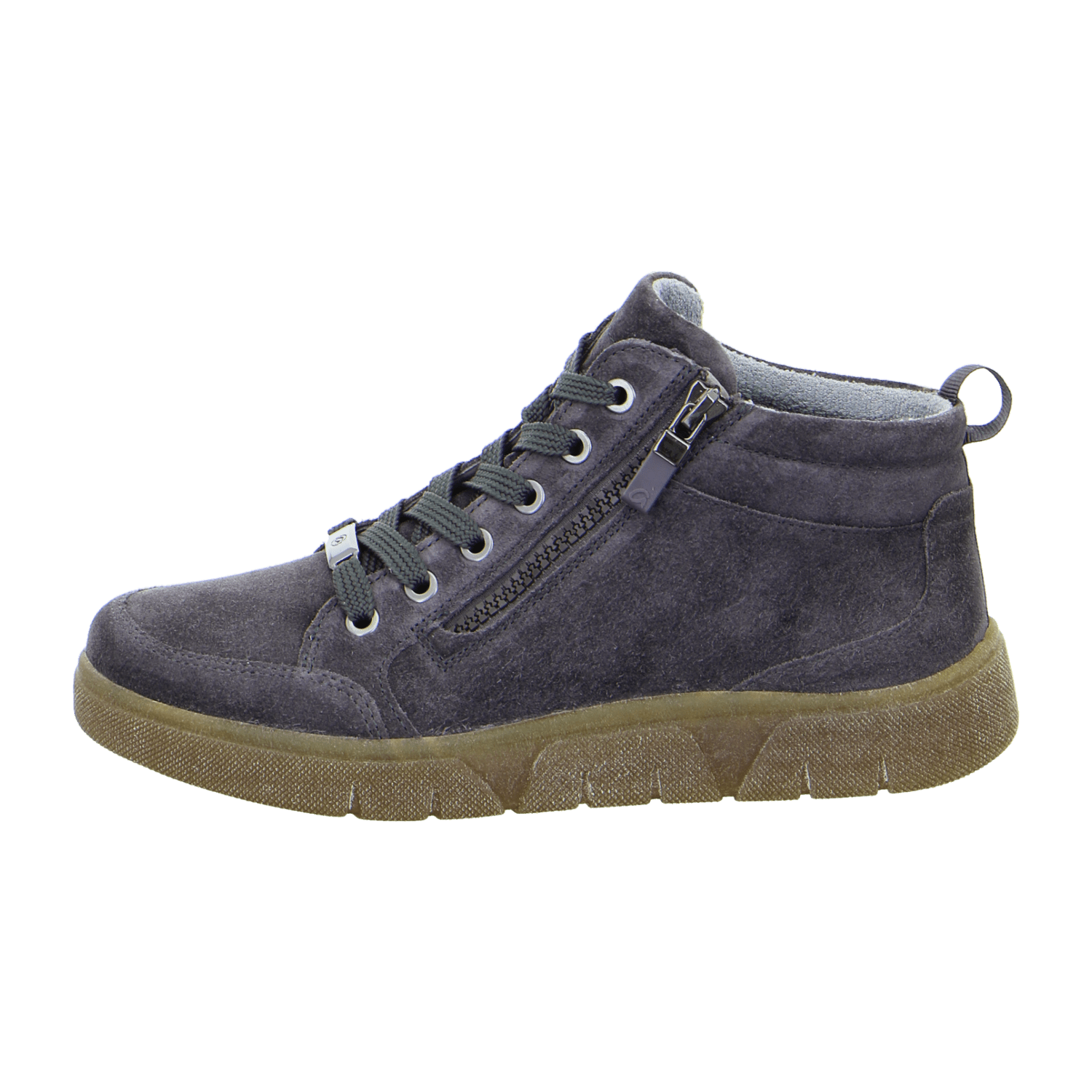 ARA ROM Women's Sneakers in Grey Velour Leather with Lace-Up Closure and Round Toe