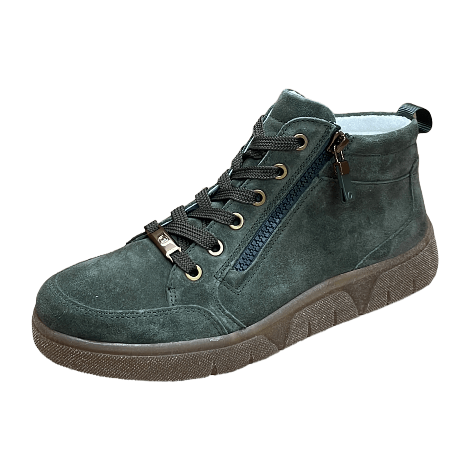 ARA ROM Women's Velour Leather Sneakers with Lace-Up Closure in Green