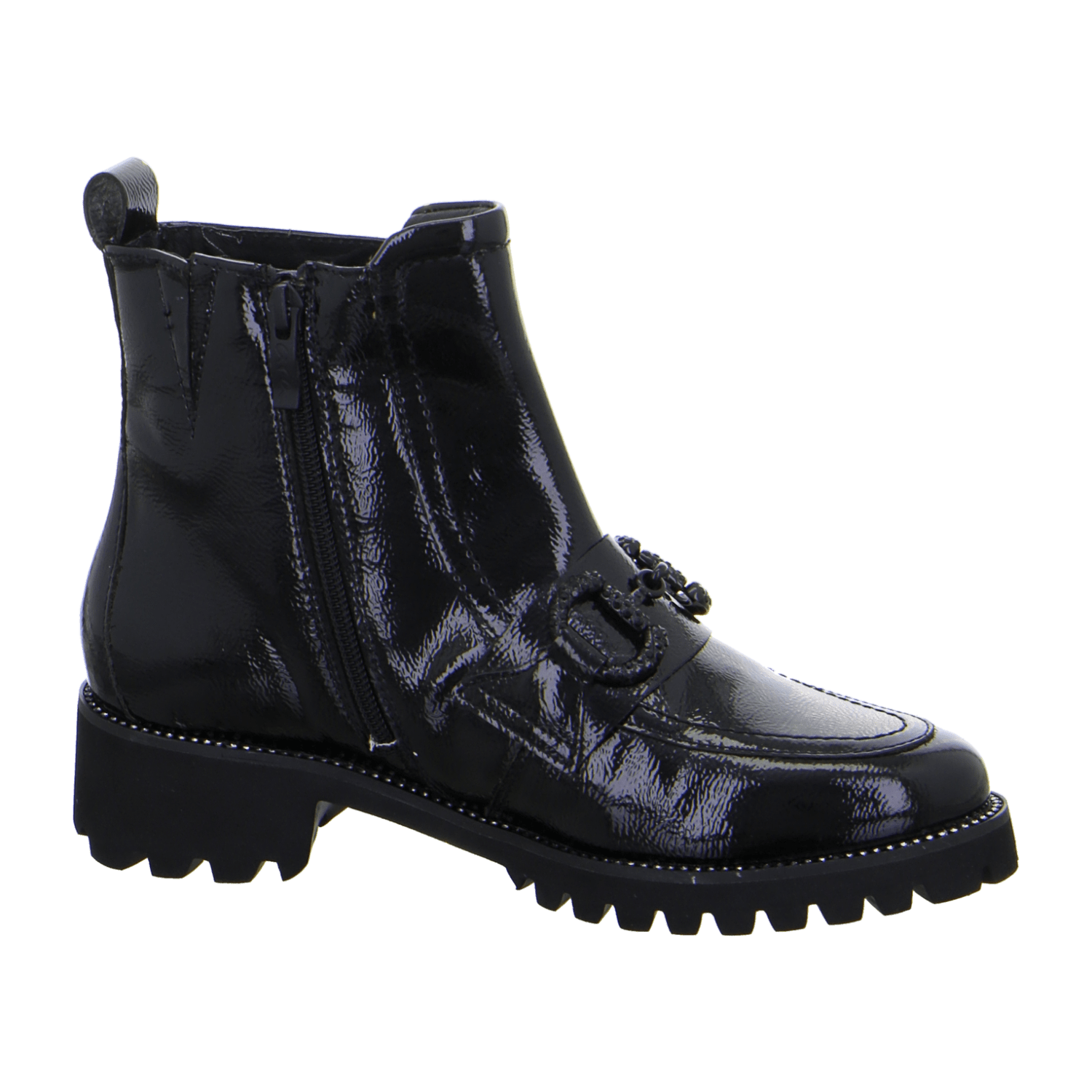 ARA Kent Ankle Boots Women's Black Patent Leather Pull-On Classic Round Toe