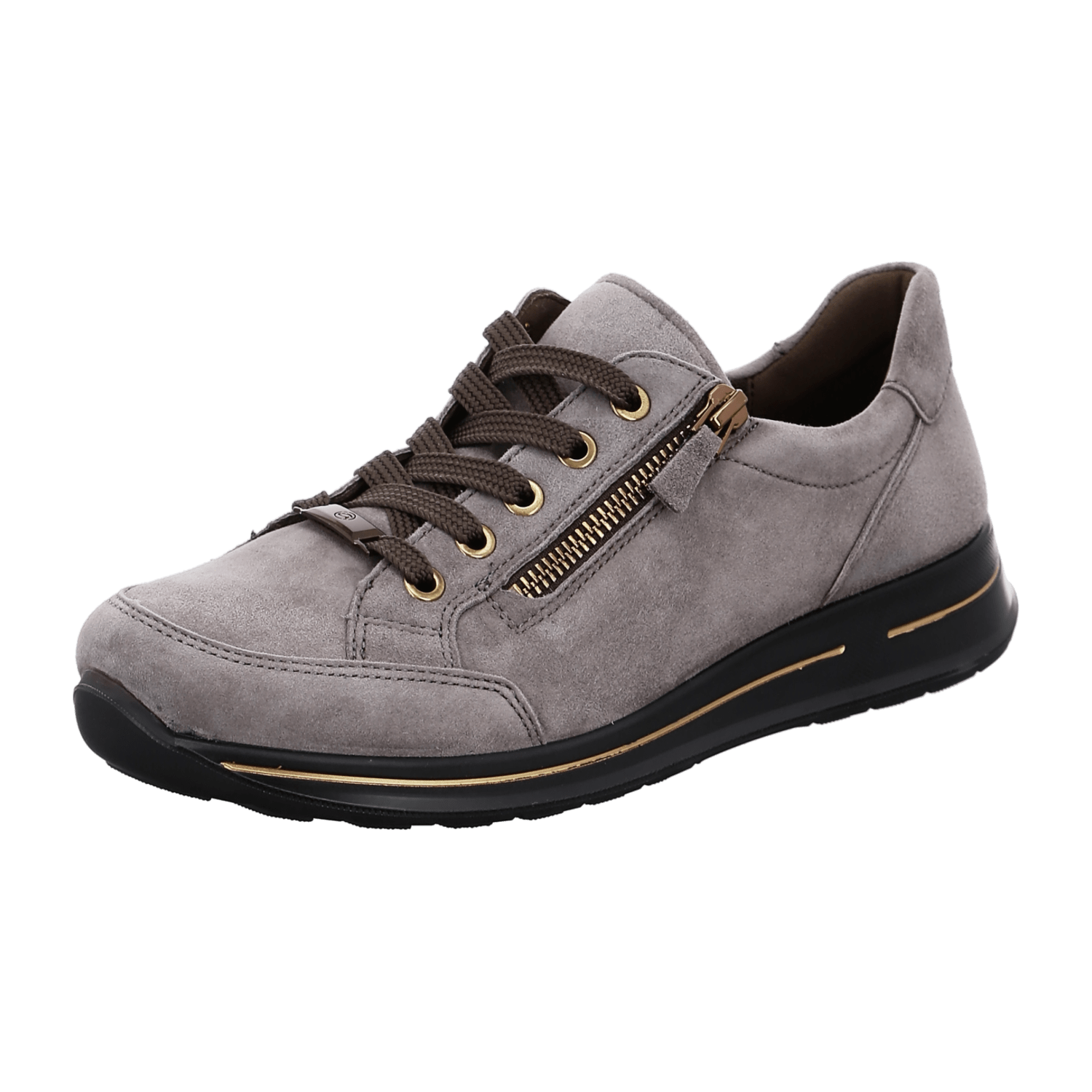 ARA Women's Velour Leather Sneakers in Grey with Round Toe