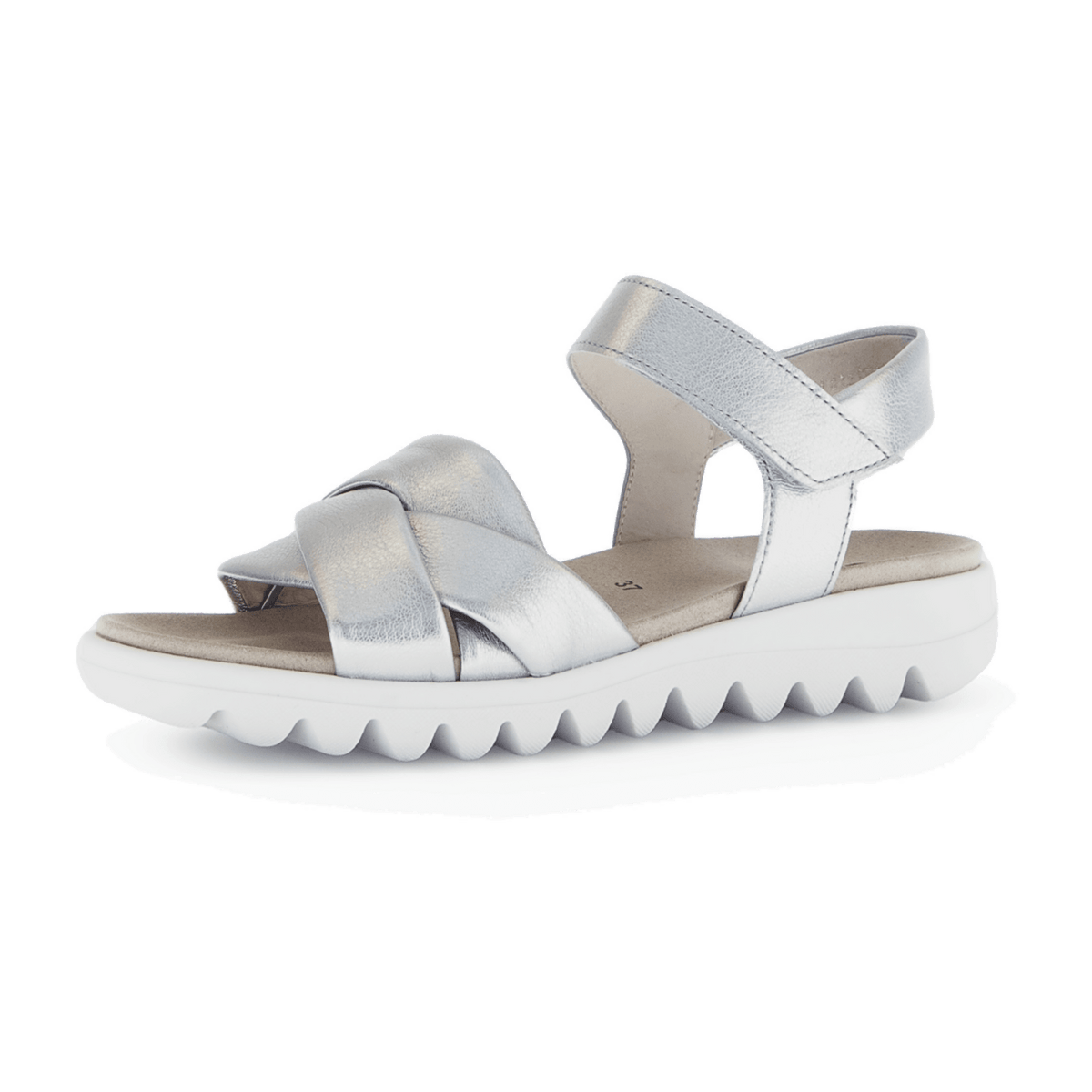 Gabor Women's Silver Leather Sandals - Comfort Strap Slippers