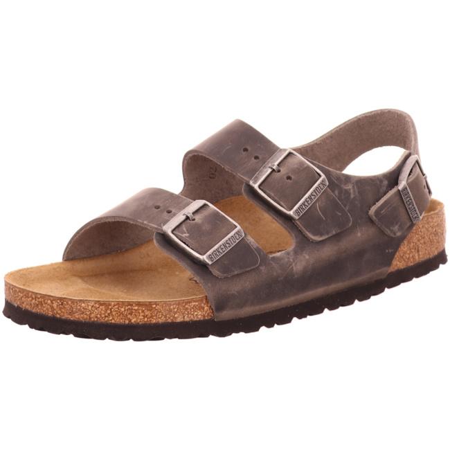 Birkenstock Milano Sandals Ankle Strap Slingback Slipper Leather Shoes Iron Grey waxy narrow - Bartel-Shop