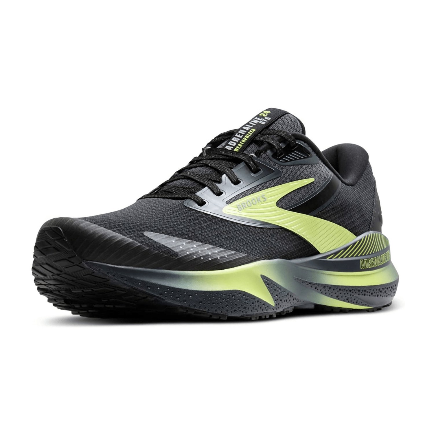Brooks Adrenaline GTS 24 Weatherized Men's Running Shoes, Black, Lace-Up, Mesh, Rubber Outsole
