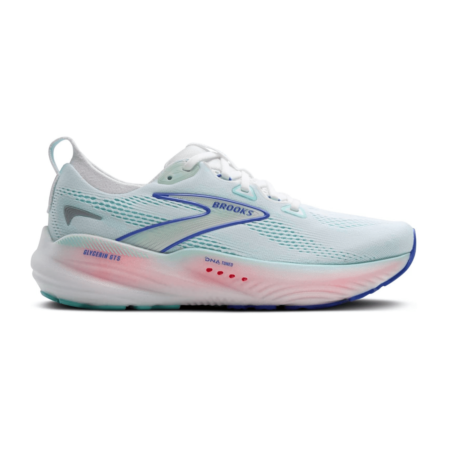 Brooks Glycerin GTS 22 Women's Running Shoes, Lace-Up, White/Limpet Shell/Amparo Blue, Textile Upper