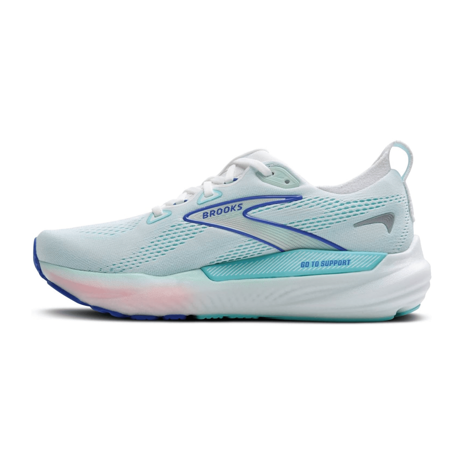Brooks Glycerin GTS 22 Women's Running Shoes, Lace-Up, White/Limpet Shell/Amparo Blue, Textile Upper