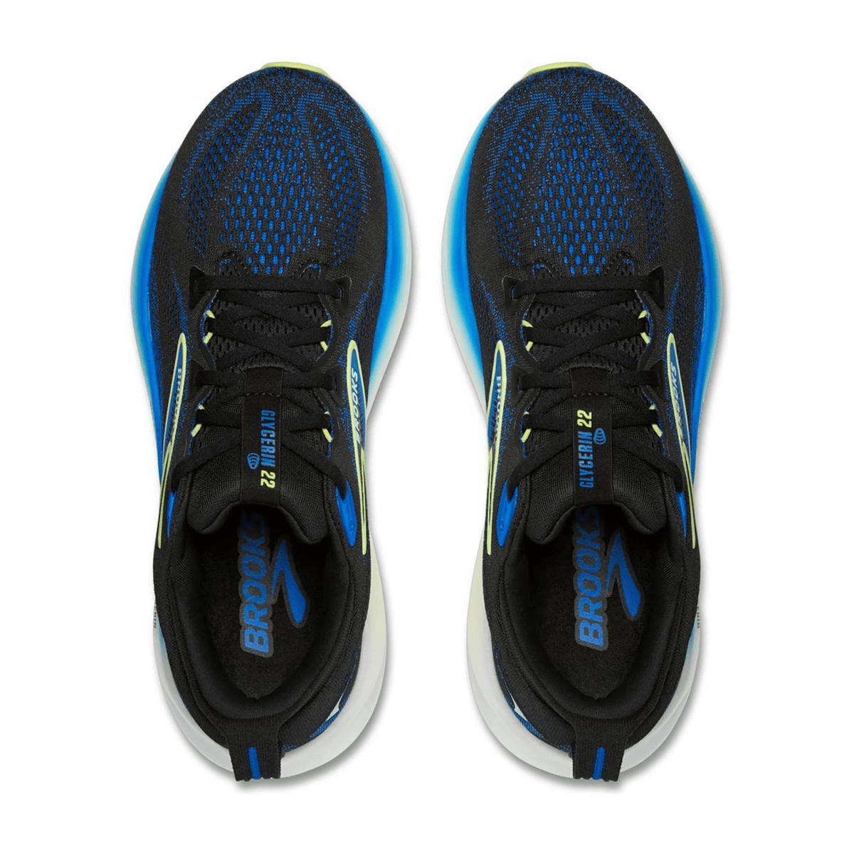 Brooks Glycerin 22 Men's Running Shoes in Black/Cobalt/Neo Yellow - Synthetic Upper for Long-Distance Road Running