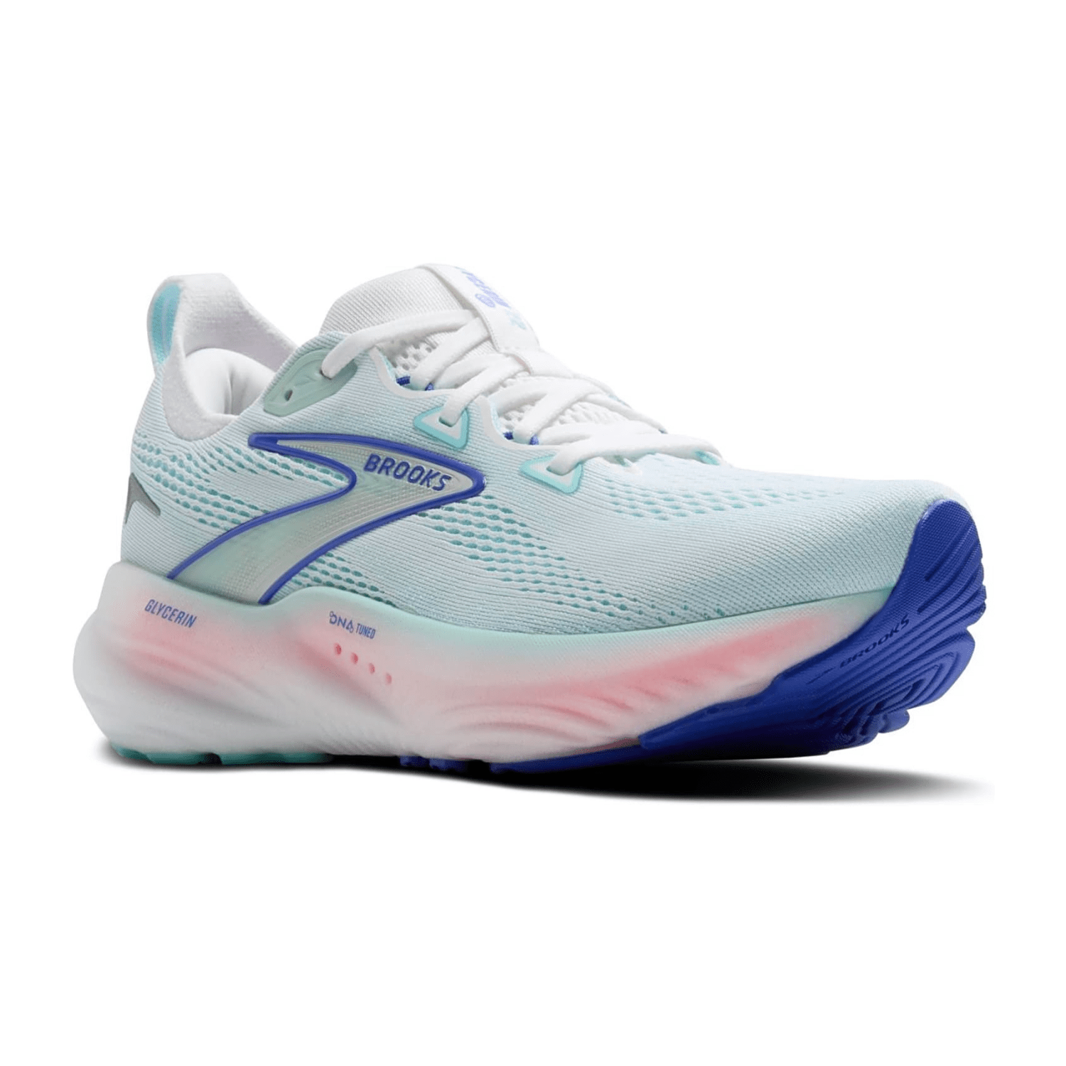 Brooks Glycerin 22 Women's Running Shoes for Long-Distance Road Running, Lace-Up, Synthetic Upper in White Limpet Shell/Amparo Blue
