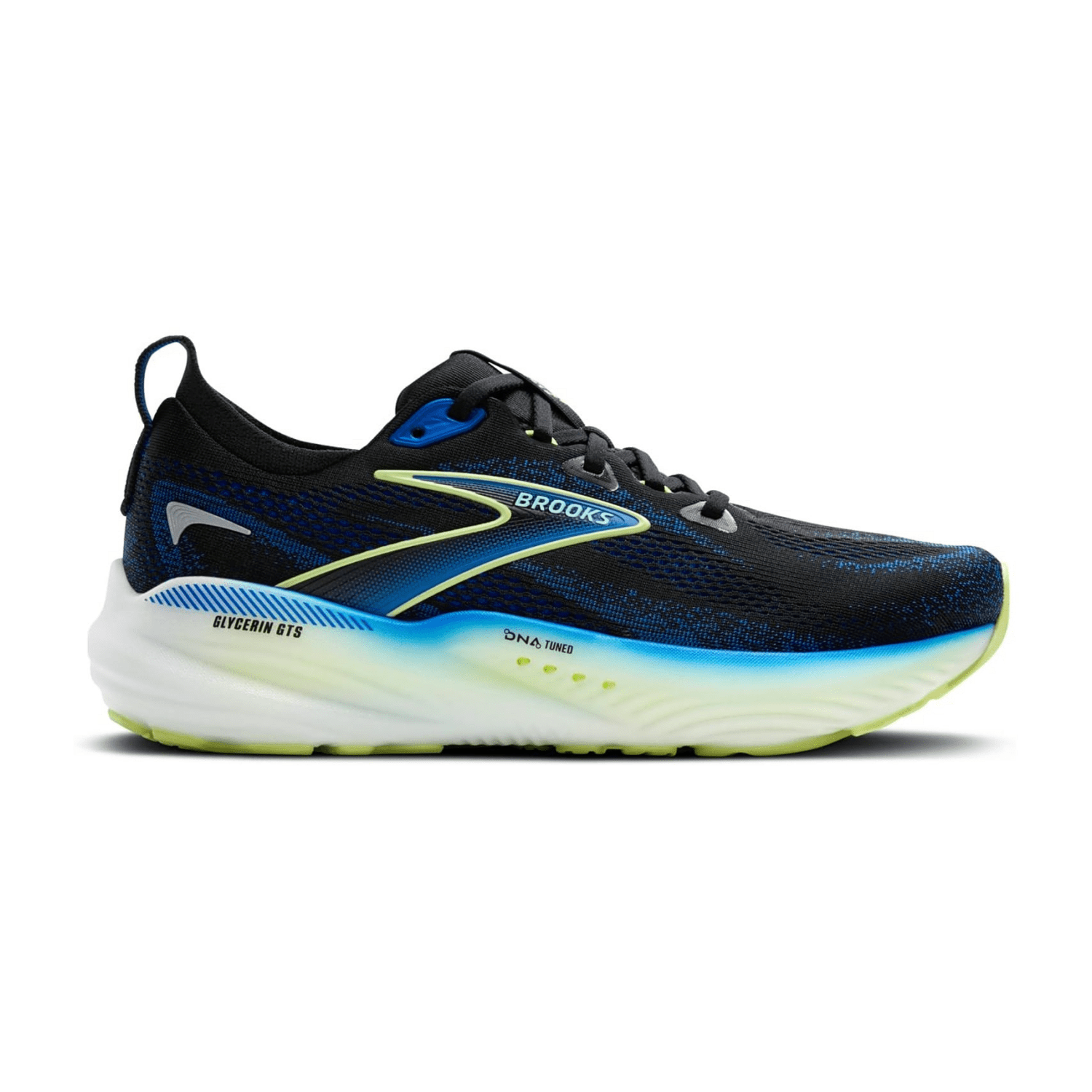 Brooks Glycerin GTS 22 Men's Running Shoes, Lace-Up, Black / Cobalt / Neo Yellow