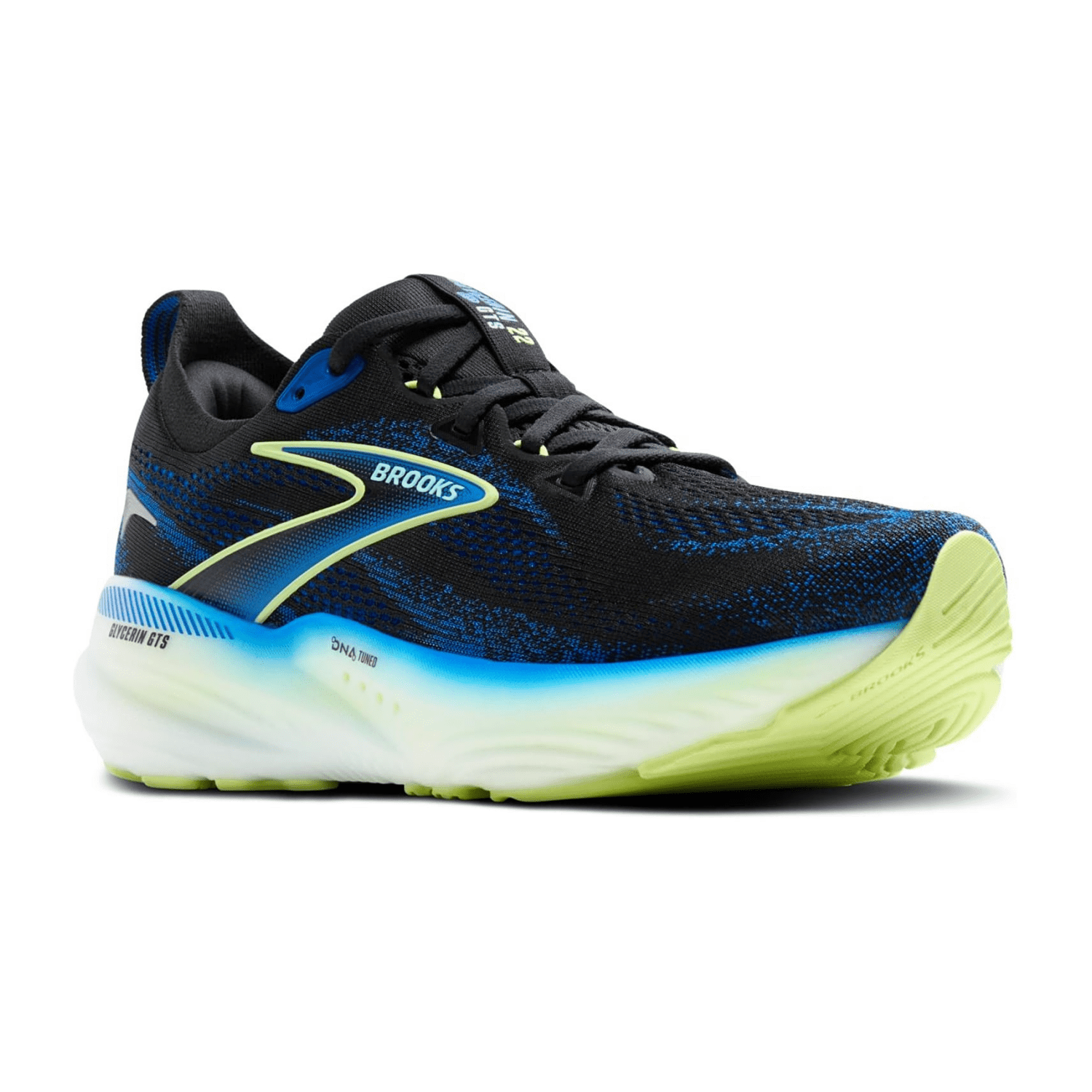 Brooks Glycerin GTS 22 Men's Running Shoes, Lace-Up, Black / Cobalt / Neo Yellow