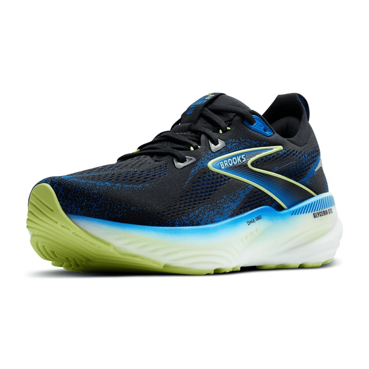 Brooks Glycerin GTS 22 Men's Running Shoes, Lace-Up, Black / Cobalt / Neo Yellow