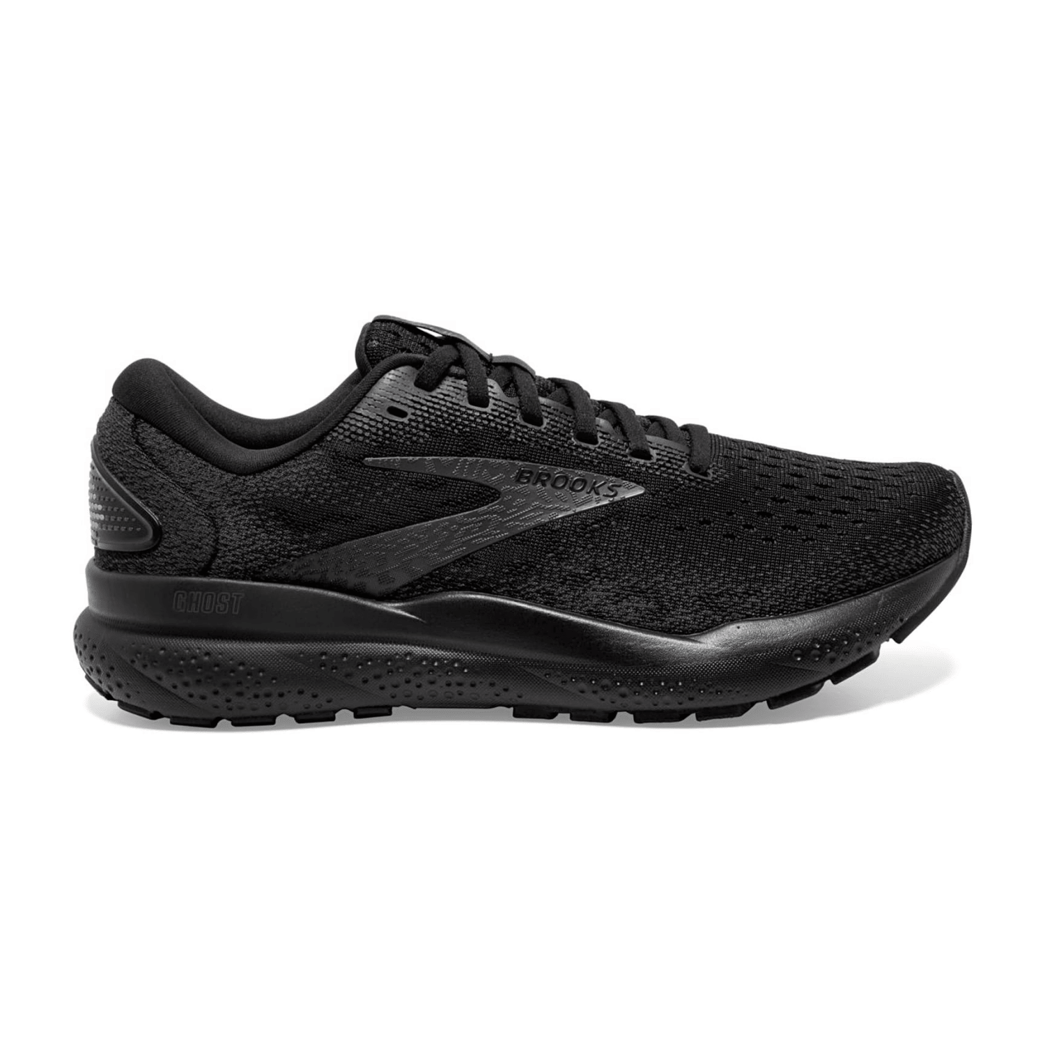 Brooks Ghost 16 Men's Running Shoes - Black, Lace-Up, Breathable Mesh Upper, Cotton Lining, Rubber Outsole