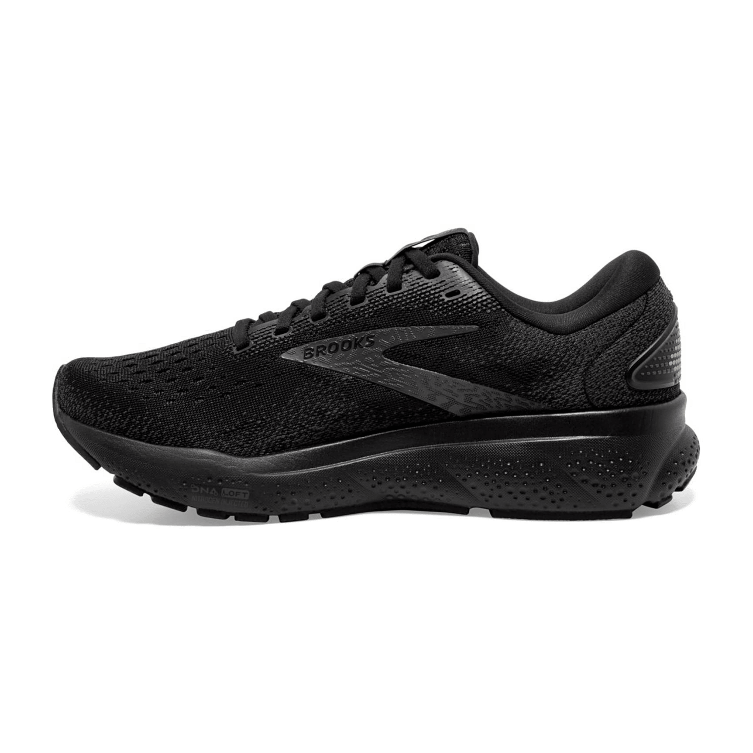 Brooks Ghost 16 Men's Running Shoes - Black, Lace-Up, Breathable Mesh Upper, Cotton Lining, Rubber Outsole