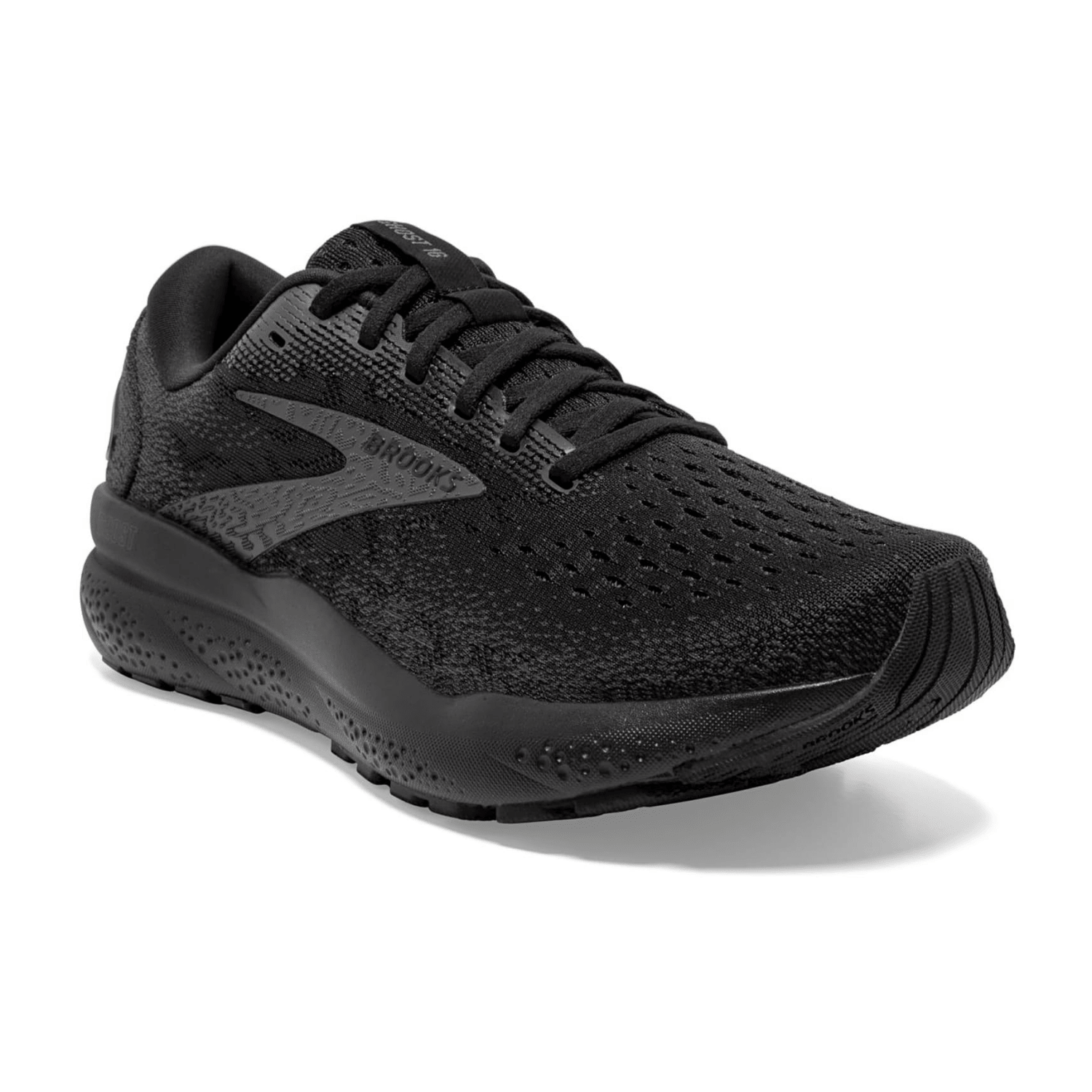 Brooks Ghost 16 Men's Running Shoes - Black, Lace-Up, Breathable Mesh Upper, Cotton Lining, Rubber Outsole