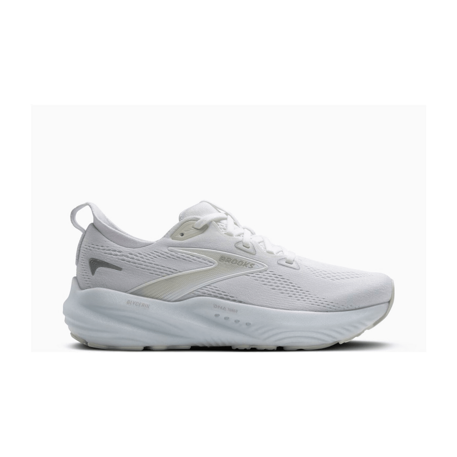 Brooks Glycerin 22 Women's Running Shoes in White/White/Grey, Polyester Upper with Rubber Outsole