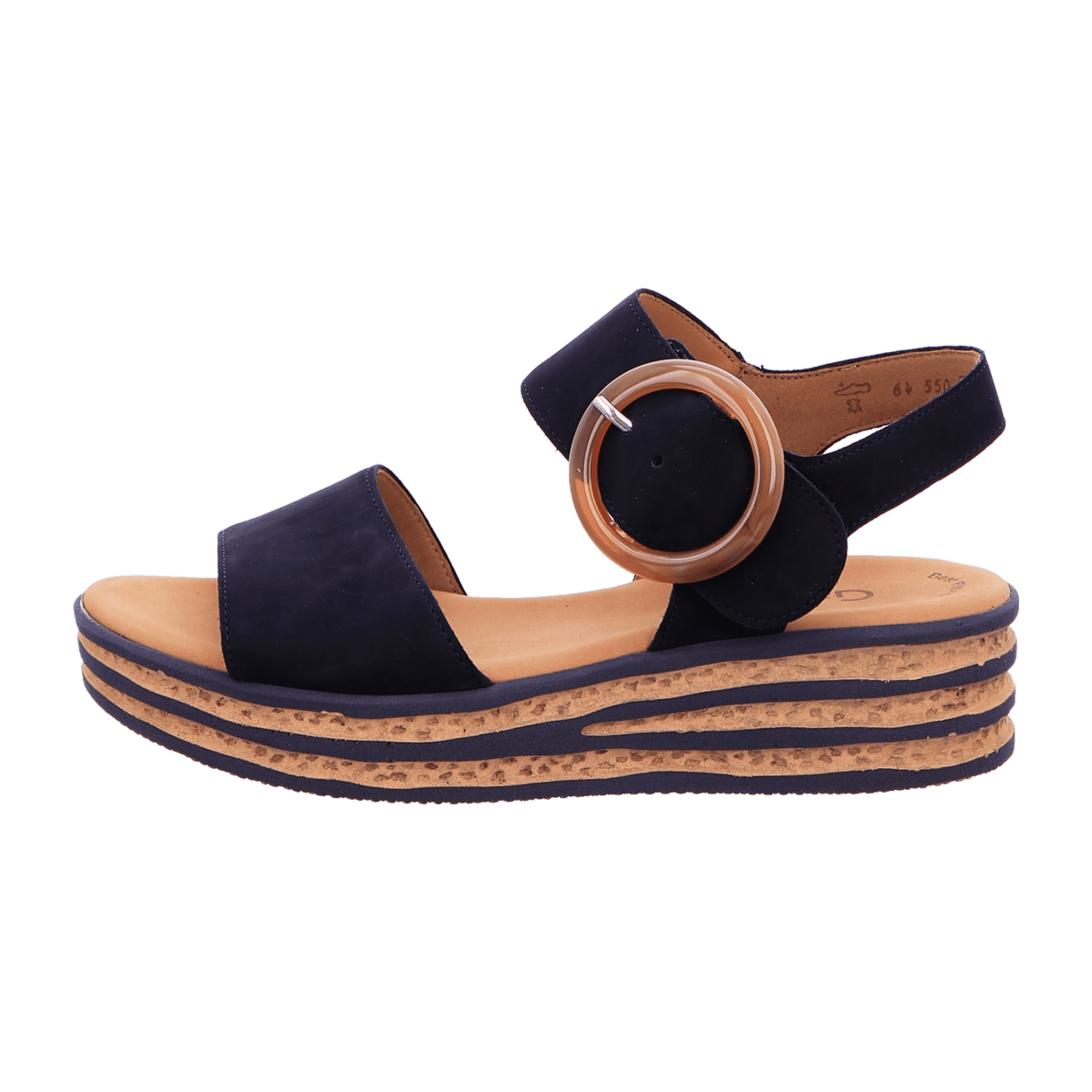 Gabor Women's Platform Sandals - Blue Textile Slides with Buckle