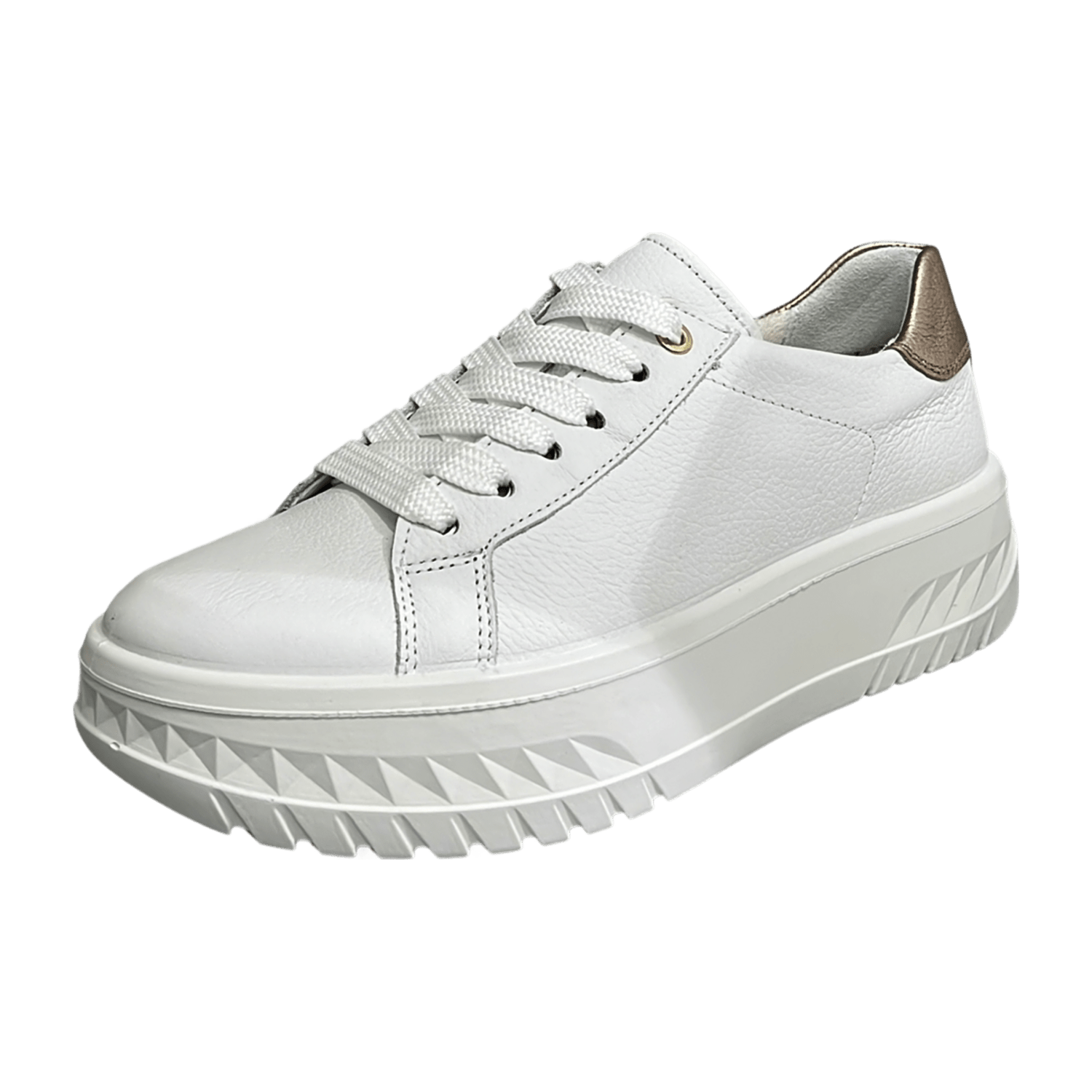 ARA Monaco Platform Sneakers for Women in White Smooth Leather with Lace-Up Closure and Polyurethane Sole