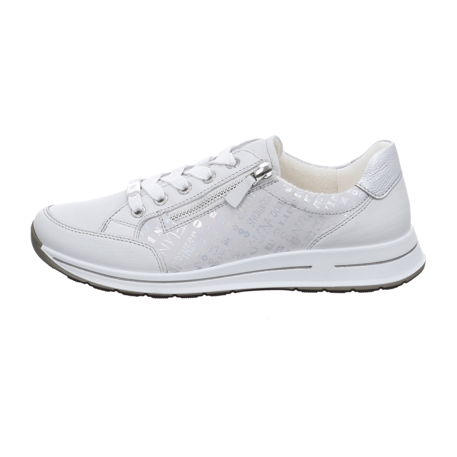 ARA OSAKA Women's Lace-Up Ankle Boot Sneaker in Smooth Leather with Side Zipper, Gray