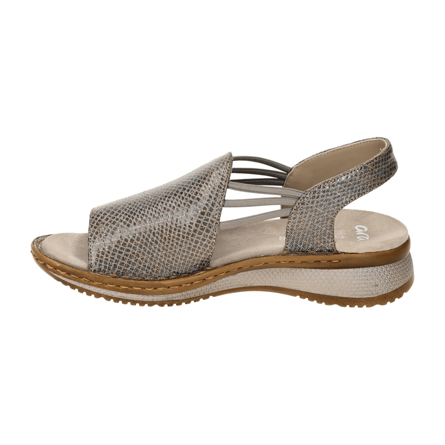 ARA Hawaii Women's Sandal Slip-On Nubuck Leather Gray Iridescent Classic Open Toe